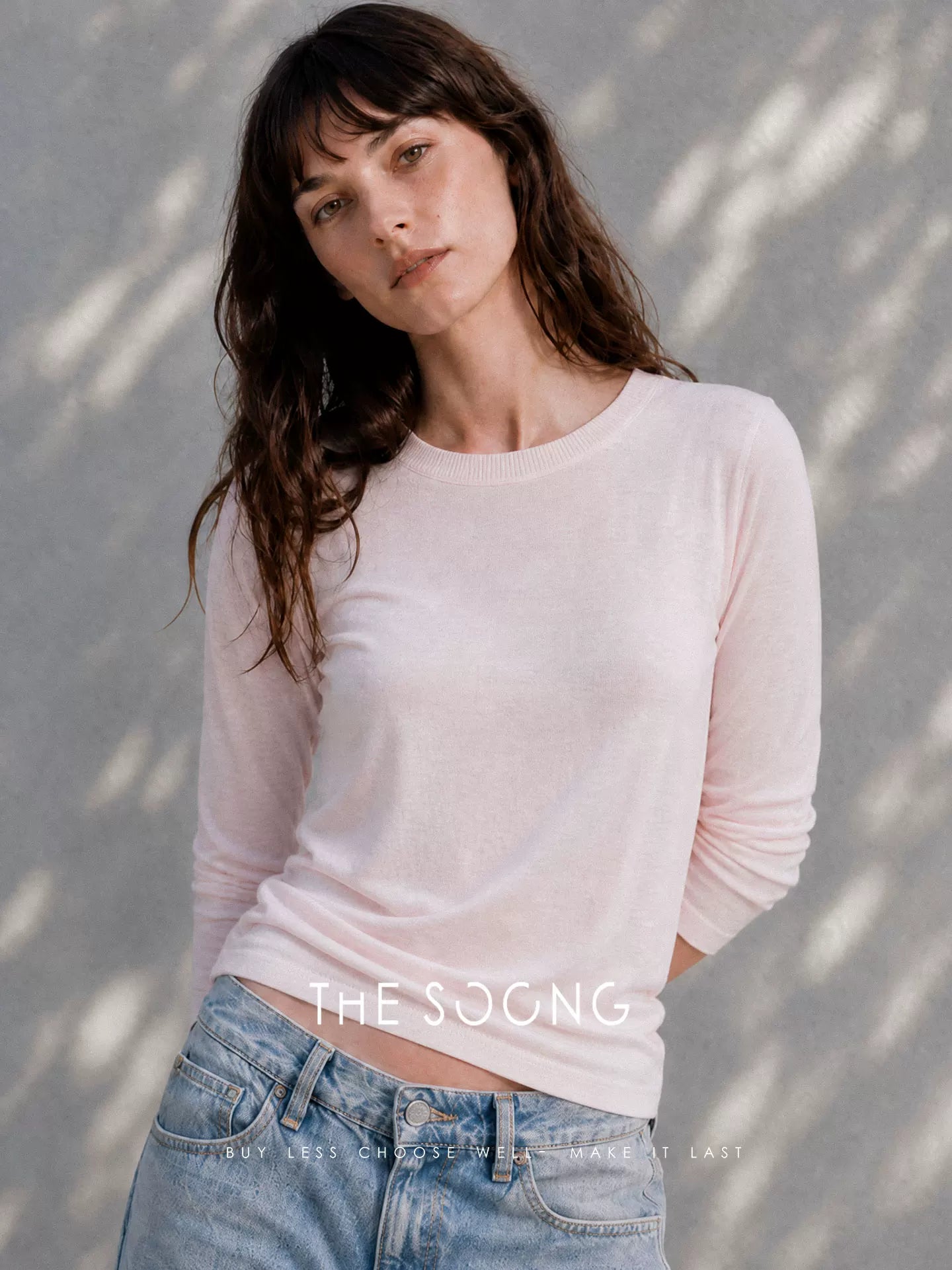 THESOONG/As Thin as Cicada Wings Summer 100% Mulberry Silk Ultra-Light Breathable Round Neck Long Sleeve T-Shirt for Women 8858