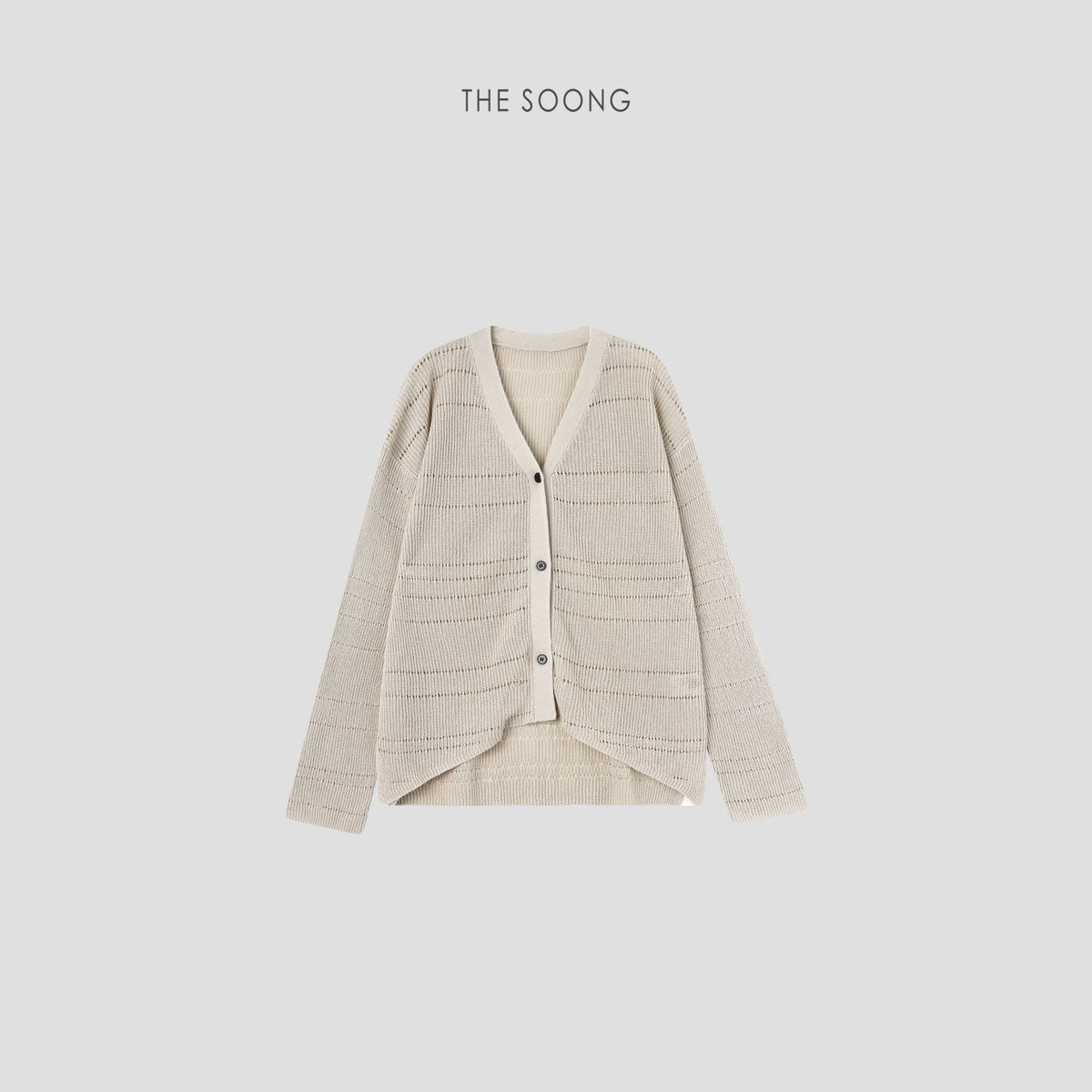 THESOONG/Leisure Time, Lyocell Hollow Ribbed V-Neck Dropped Shoulder Cardigan Jacket 6487