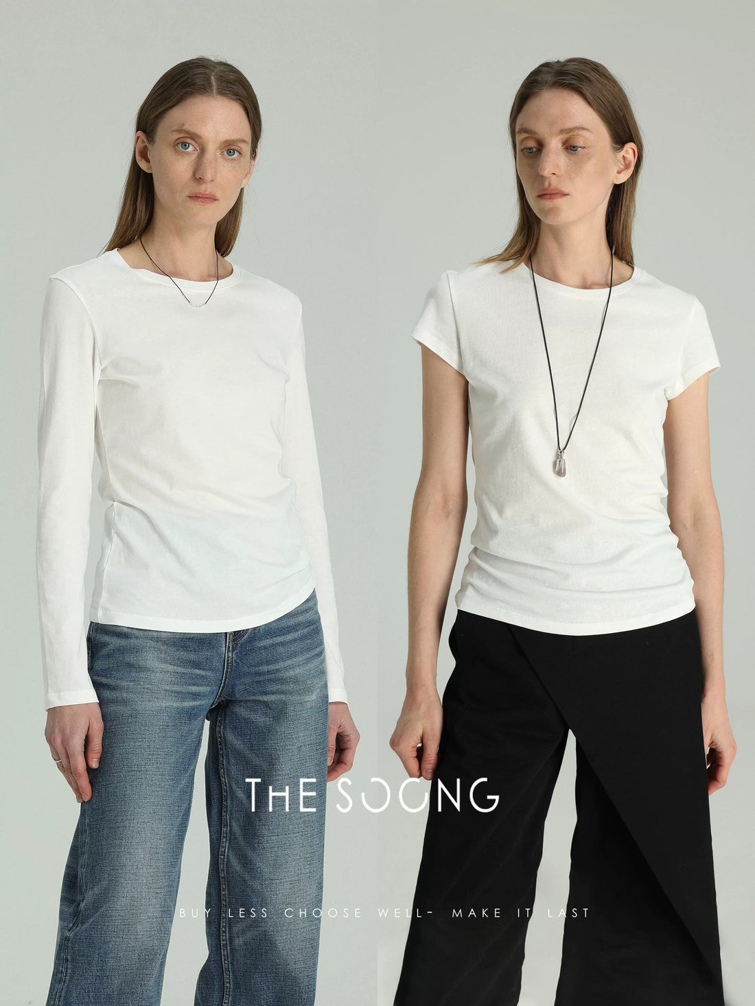 THESOONG/人手N件 经典白色基础款肤感长袖极简打底衫圆领T恤女