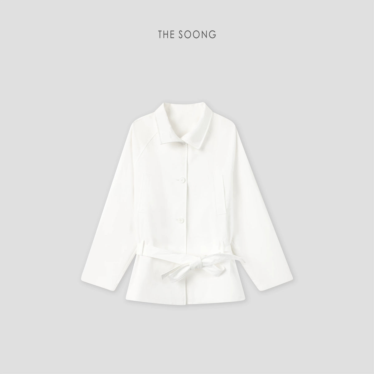 THESOONG/Early Spring New Minimalist Style Line-Sense Stand Collar Adjustable Waist Trench Coat HWWT8644