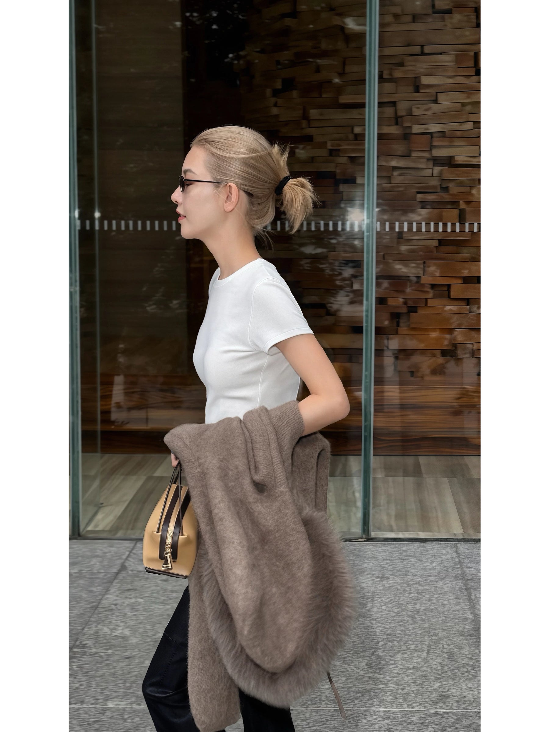 THESOONG/Casual White T-Shirt Cotton Blend High Elastic Wash-Resistant Round Neck Slimming Short Sleeve T-Shirt, Women 9495