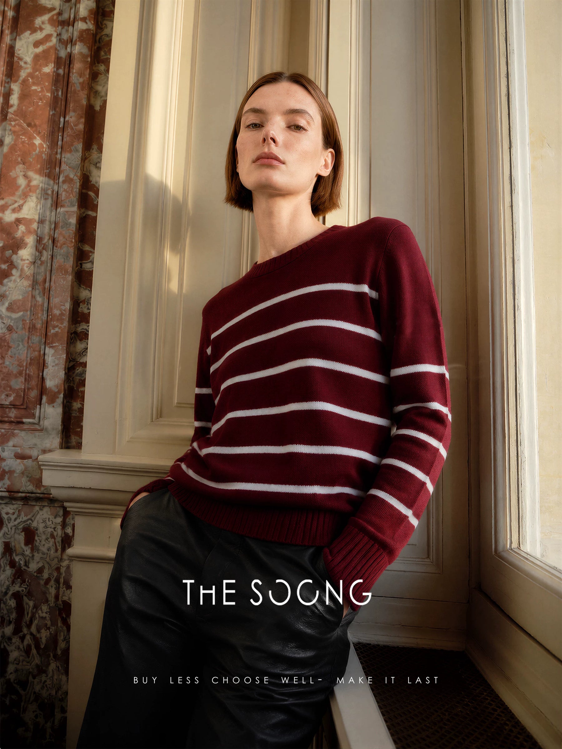 THESOONG/Hai Xu Sweater Consinee 100% Cashmere Thick Striped Crew Neck Sweater for Women 8982