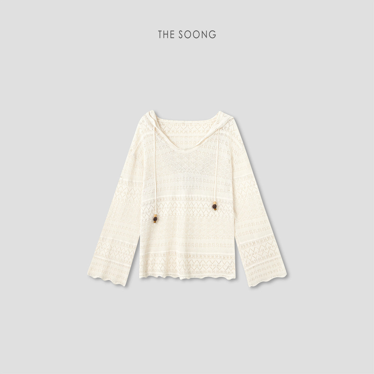 THESOONG/Modal Hollow Knit for Women, Long Sleeve Thin Summer Vacation Style Cardigan HWTX9308