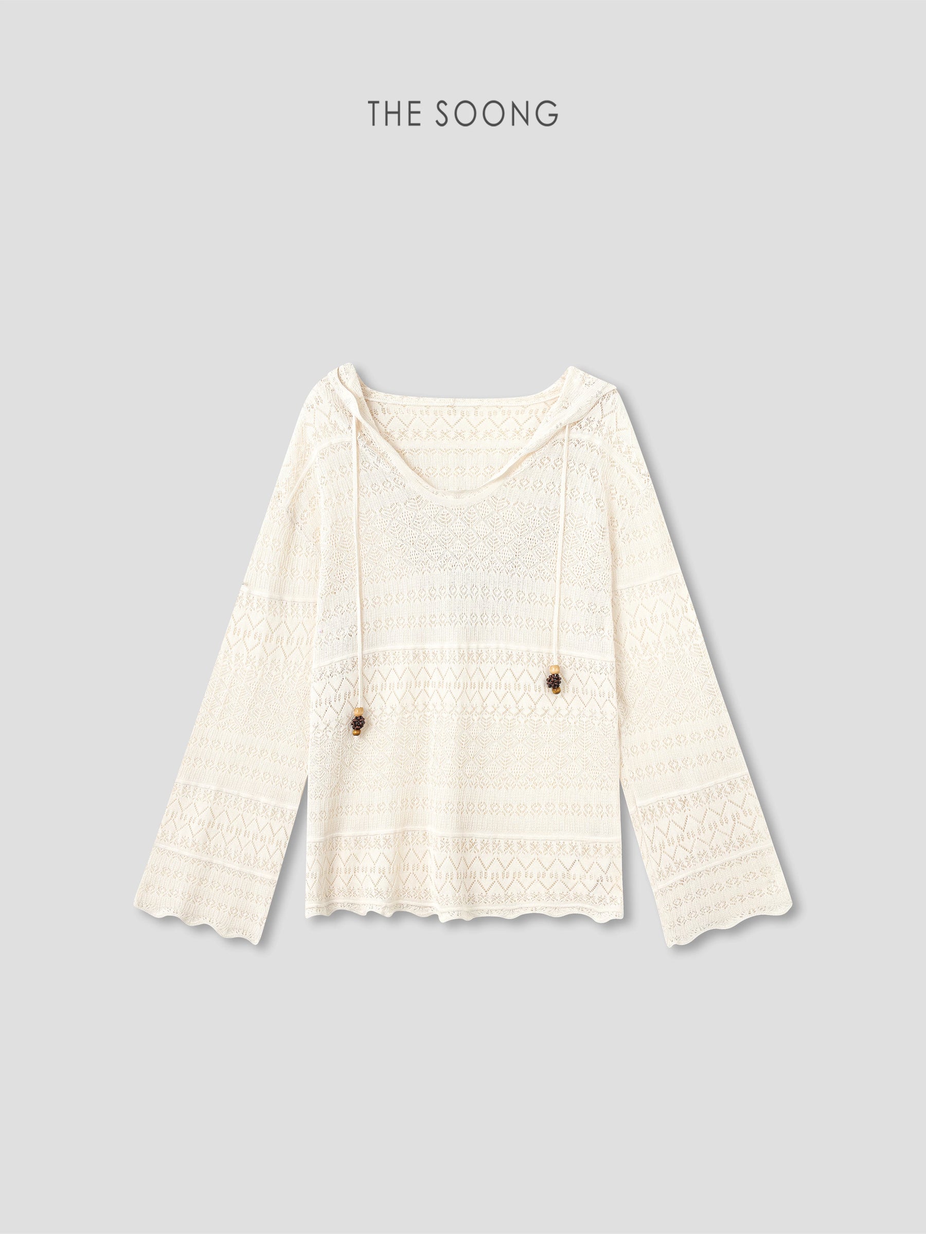 THESOONG/Modal Hollow Knit for Women, Long Sleeve Thin Summer Vacation Style Cardigan HWTX9308