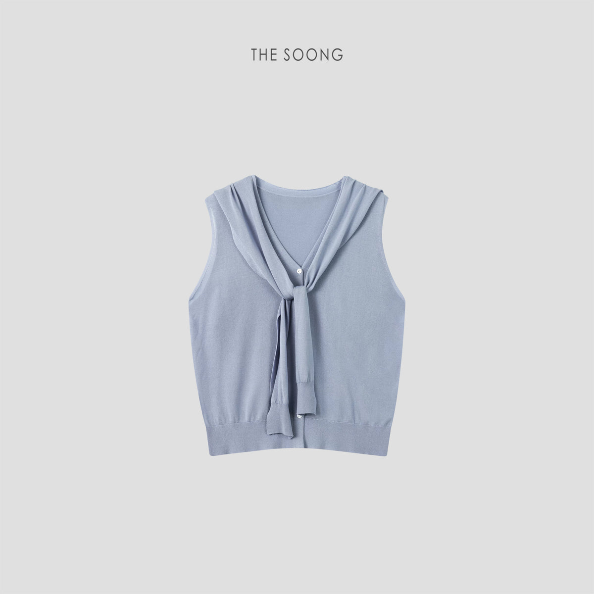 THESOONG/'Hazy Slightly Transparent' Acetate Tencel Fine Knit Sleeveless Vest and Shawl Two-Piece Set 9189
