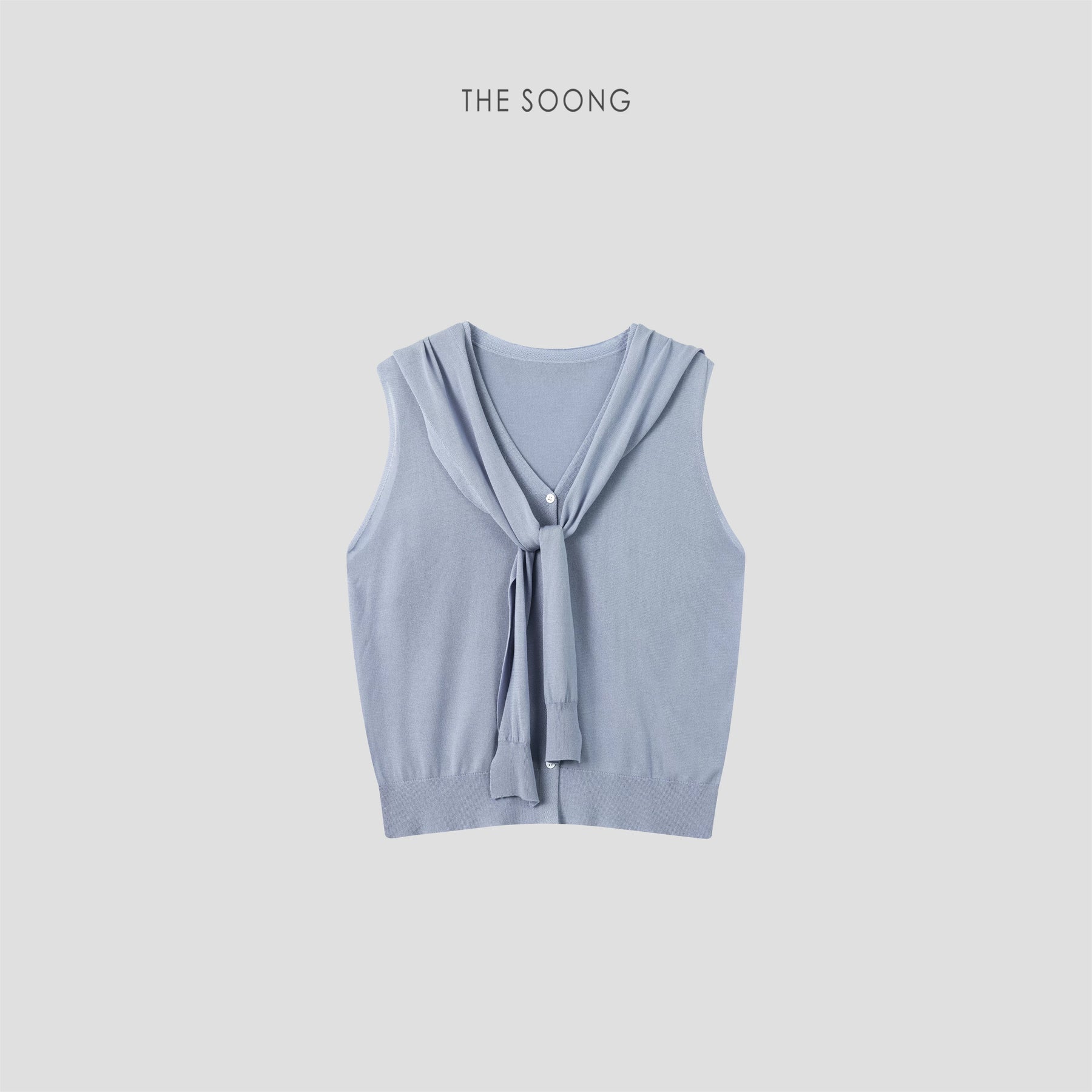 THESOONG/'Hazy Slightly Transparent' Acetate Tencel Fine Knit Sleeveless Vest and Shawl Two-Piece Set 9189