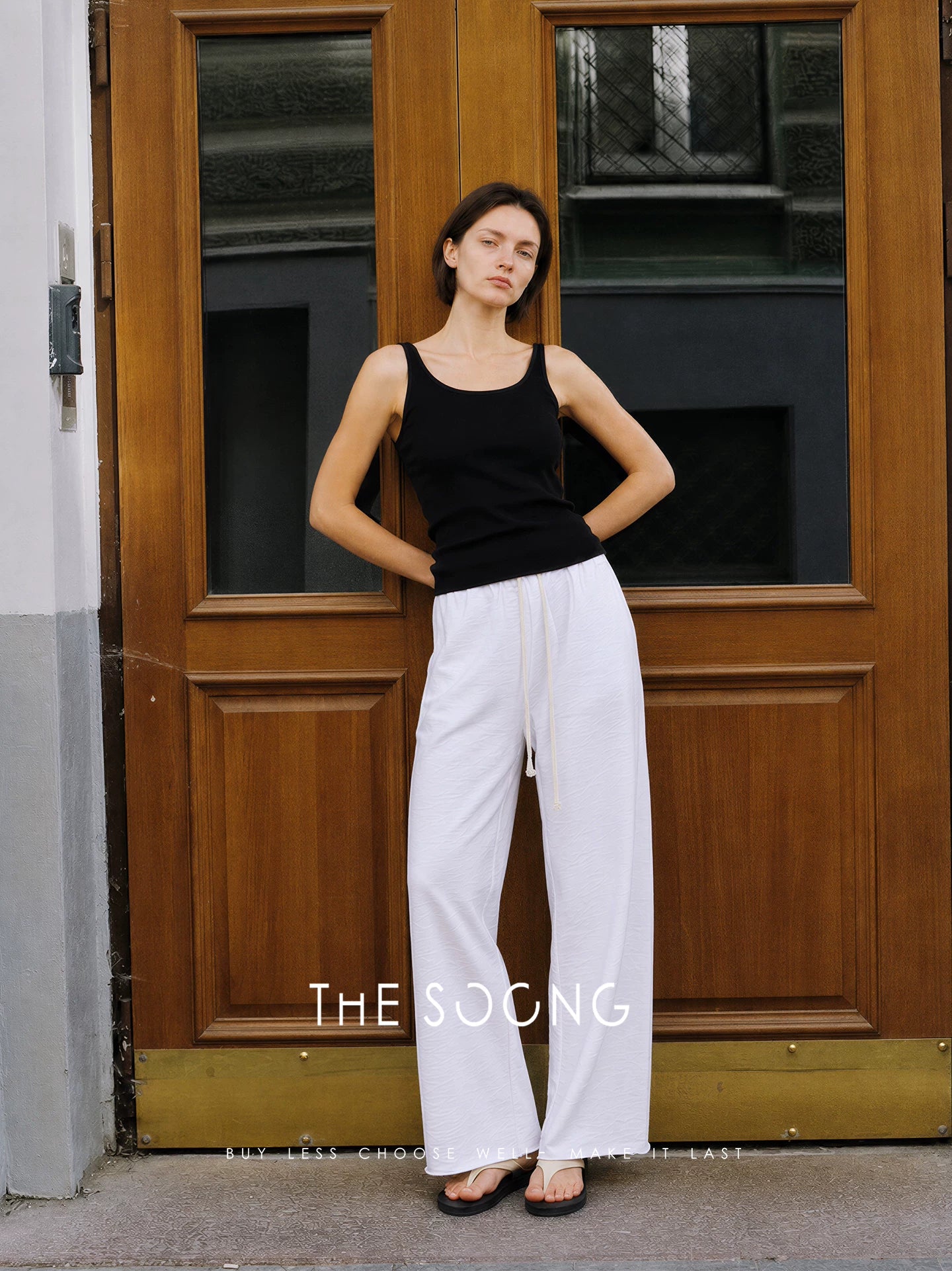THESOONG/Pure Cotton Yarn-Dyed Bamboo Pattern Wide-Leg Pants for Women, Summer Breathable Frayed Casual Long Pants HWKZ9378