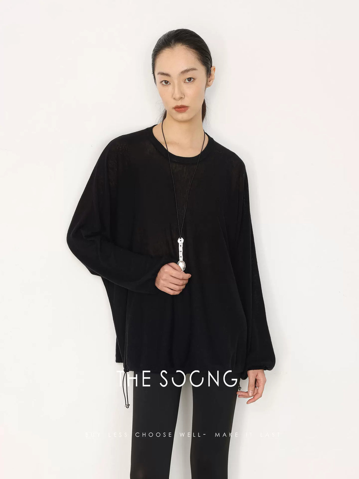 THESOONG/Spring New Knit Wool Base Shirt Loose Top Thin Round Neck Long Sleeve HWTX8496