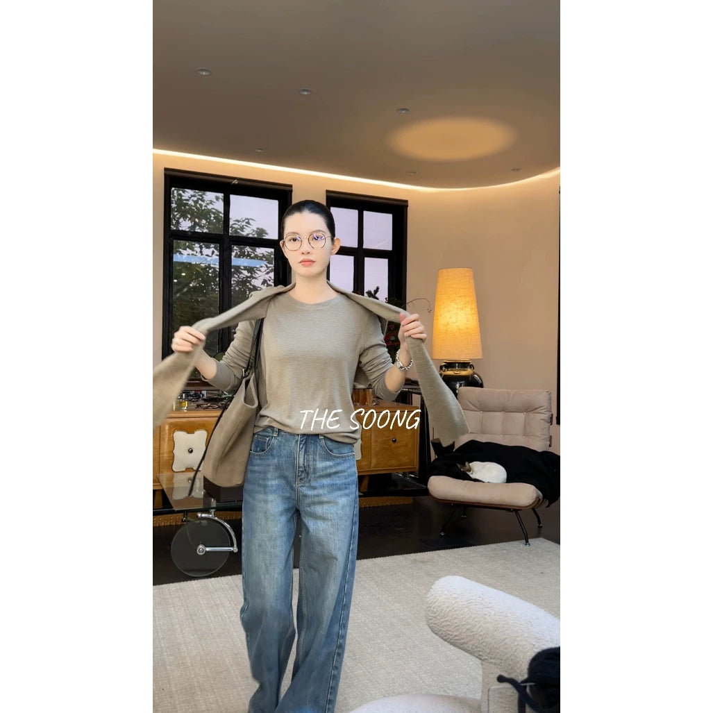 THESOONG/26s early spring new "nude skin texture" six-in-one long-sleeve top made of silk and wool 8184