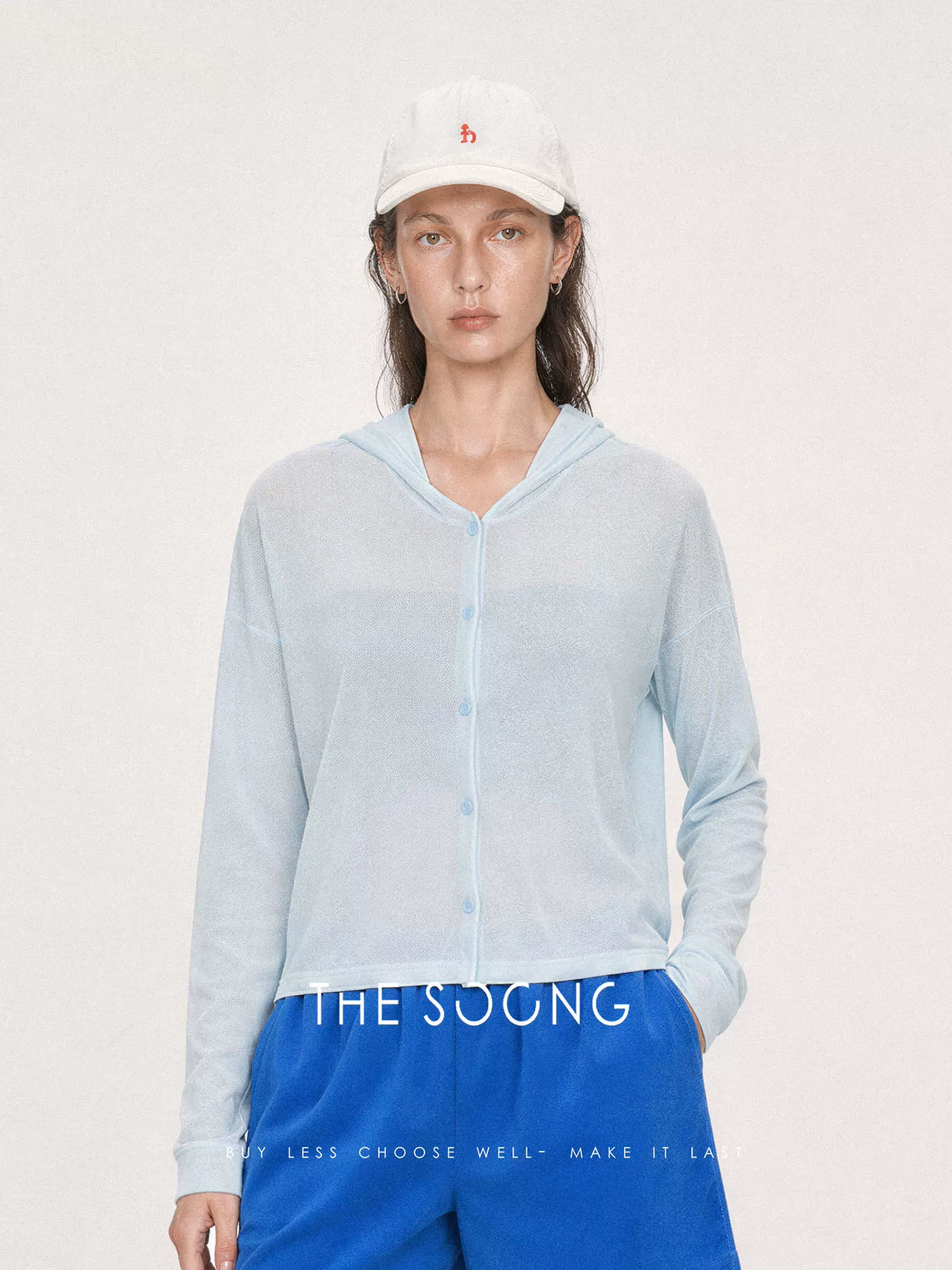 THESOONG/acetic acid knitted cardigan for women, summer cool thin breathable hooded air-conditioned sun-protective short jacket