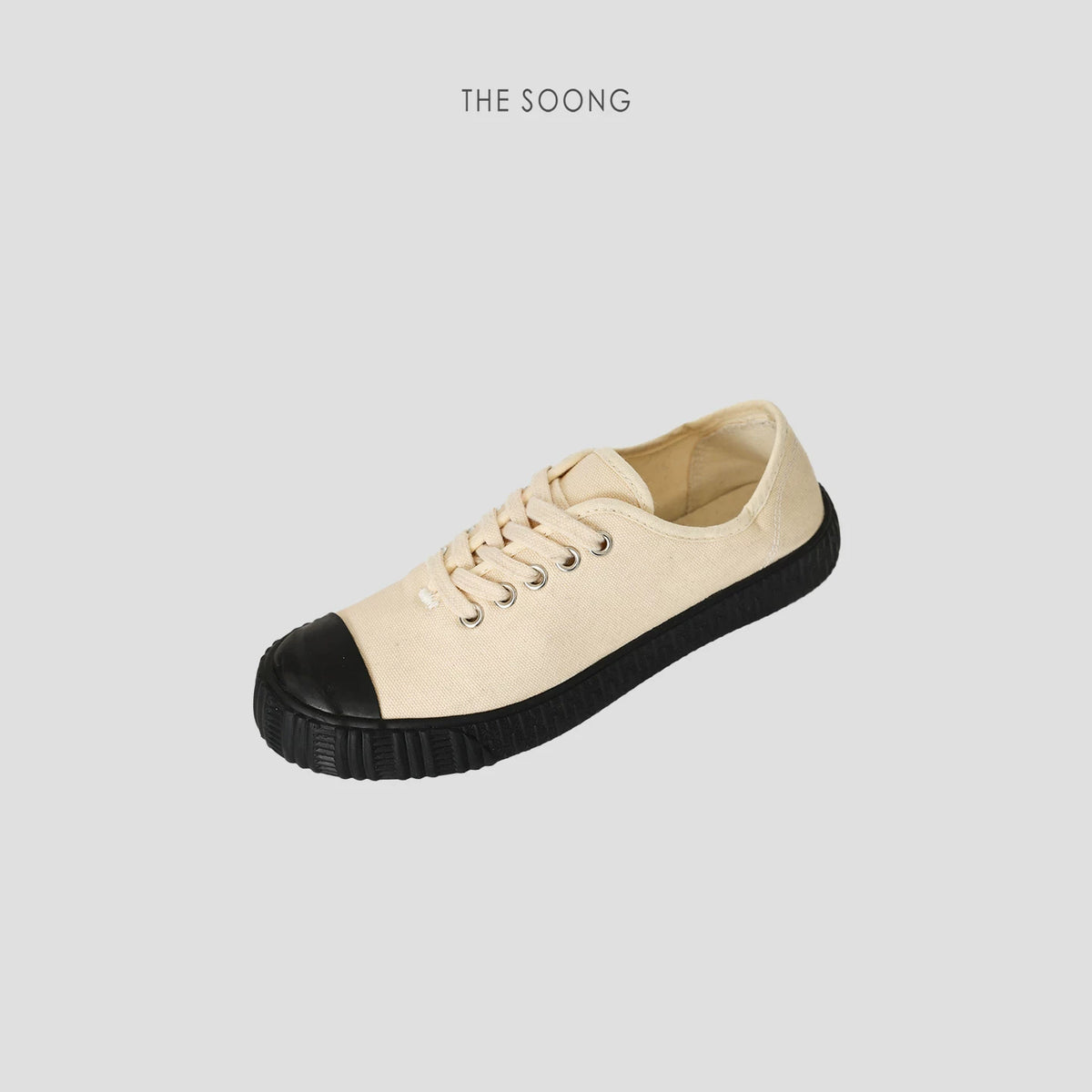 THESOONG/Distressed denim shoes contrasting versatile flat dad shoes round toe canvas shoes for women 7626