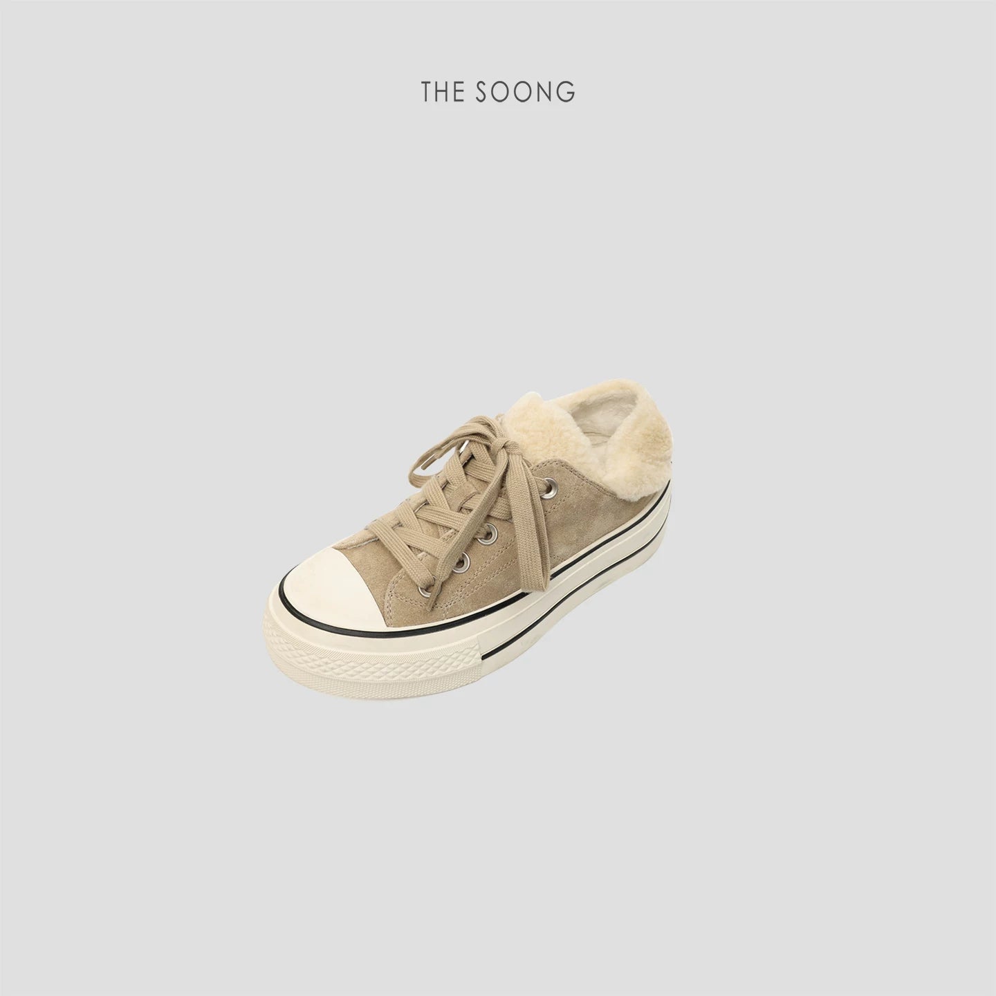 THESOONG/Furry canvas shoes classic washed calf suede wool lining versatile canvas shoes 8056