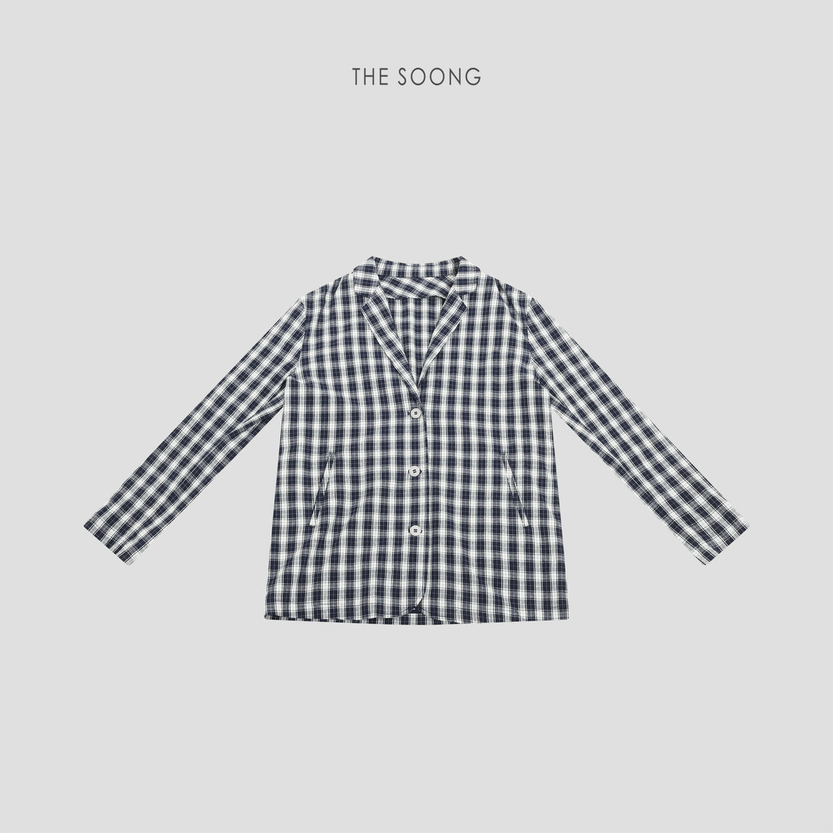 THESOONG / Spring Blue and White Plaid Casual Suit Jacket Women Petite High-end Design Top 8060