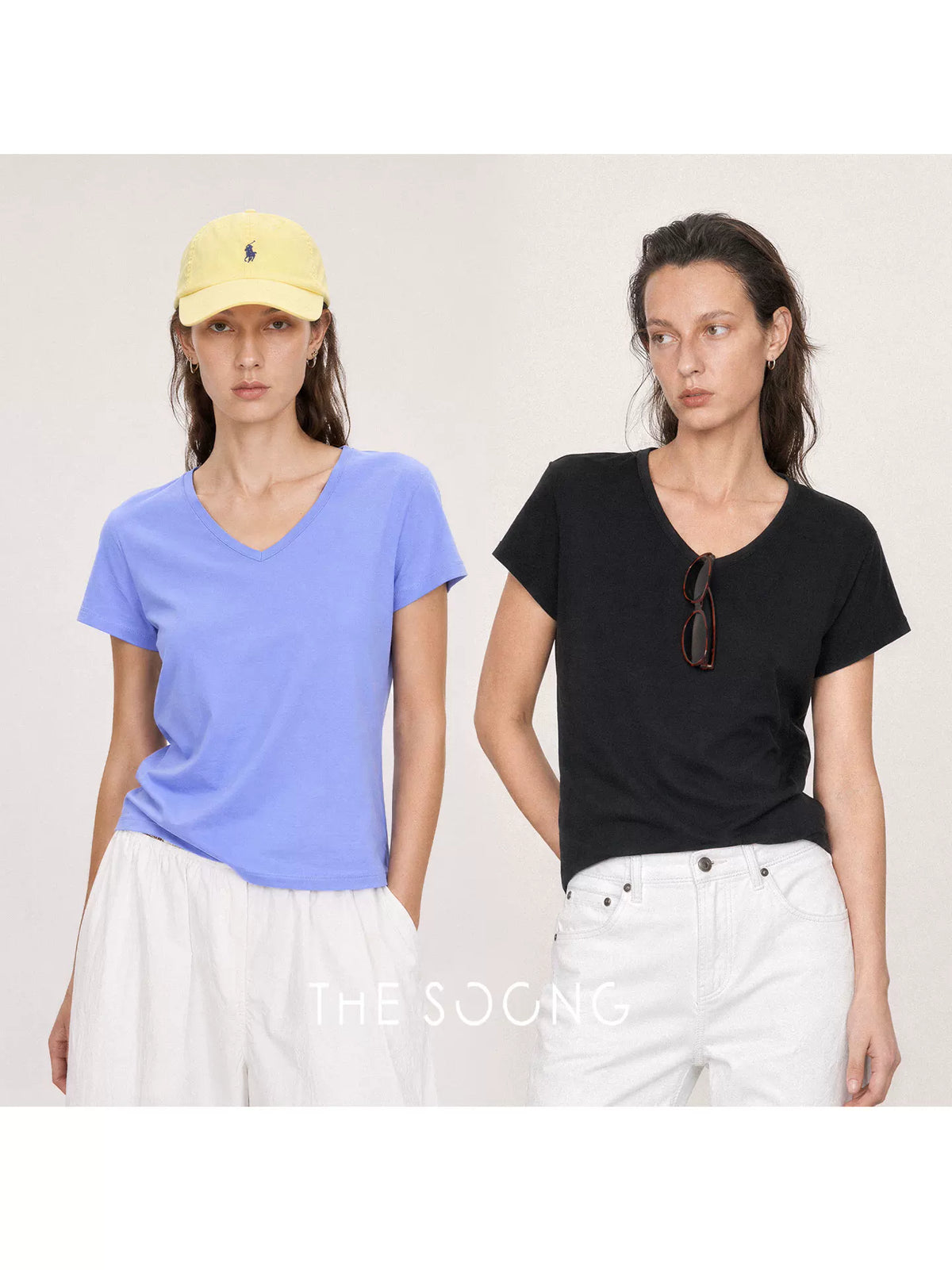 THESOONG/ Summer 100% pure cotton V-neck soft breathable fitted short-sleeve T-shirt 9205