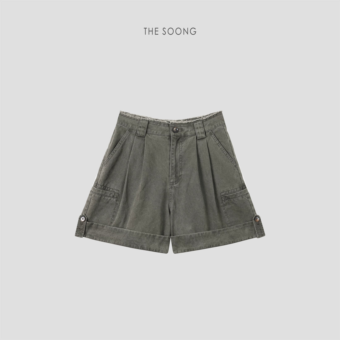THESOONG/复古工装 夏季100%纯棉重酵石磨洗水收腰工装短裤女8958