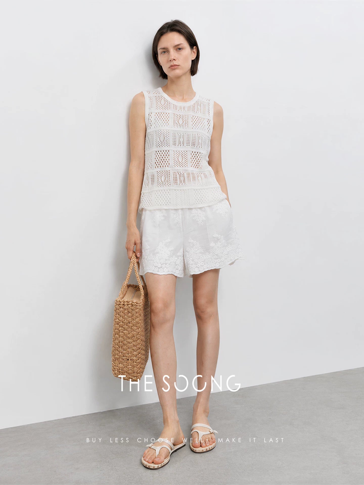 THESOONG/Fine Needle Ice-Feeling Washi Yarn Hollow Jacquard Knit Vest Summer Sleeveless Top for Women 9412
