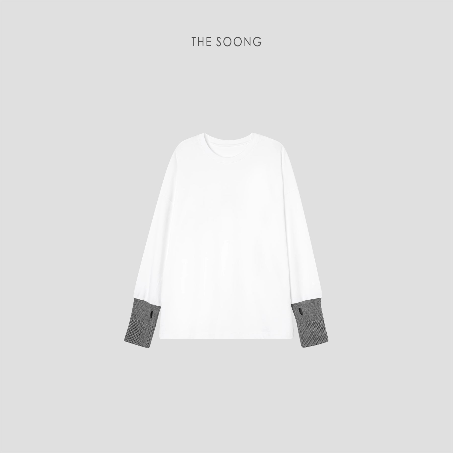 THESOONG/New women's boutique round neck splicing long sleeve T-shirt white base top for women 7523