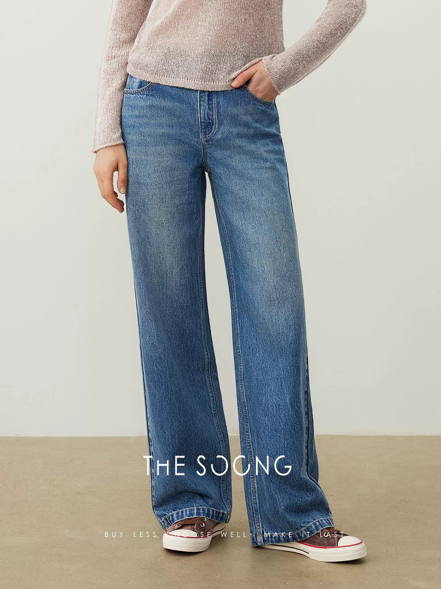 THESOONG/Blue Cow Bracket Pants, Turkish Imported Fabric 100% Cotton Straight-Leg Jeans for Women, Durable 7276