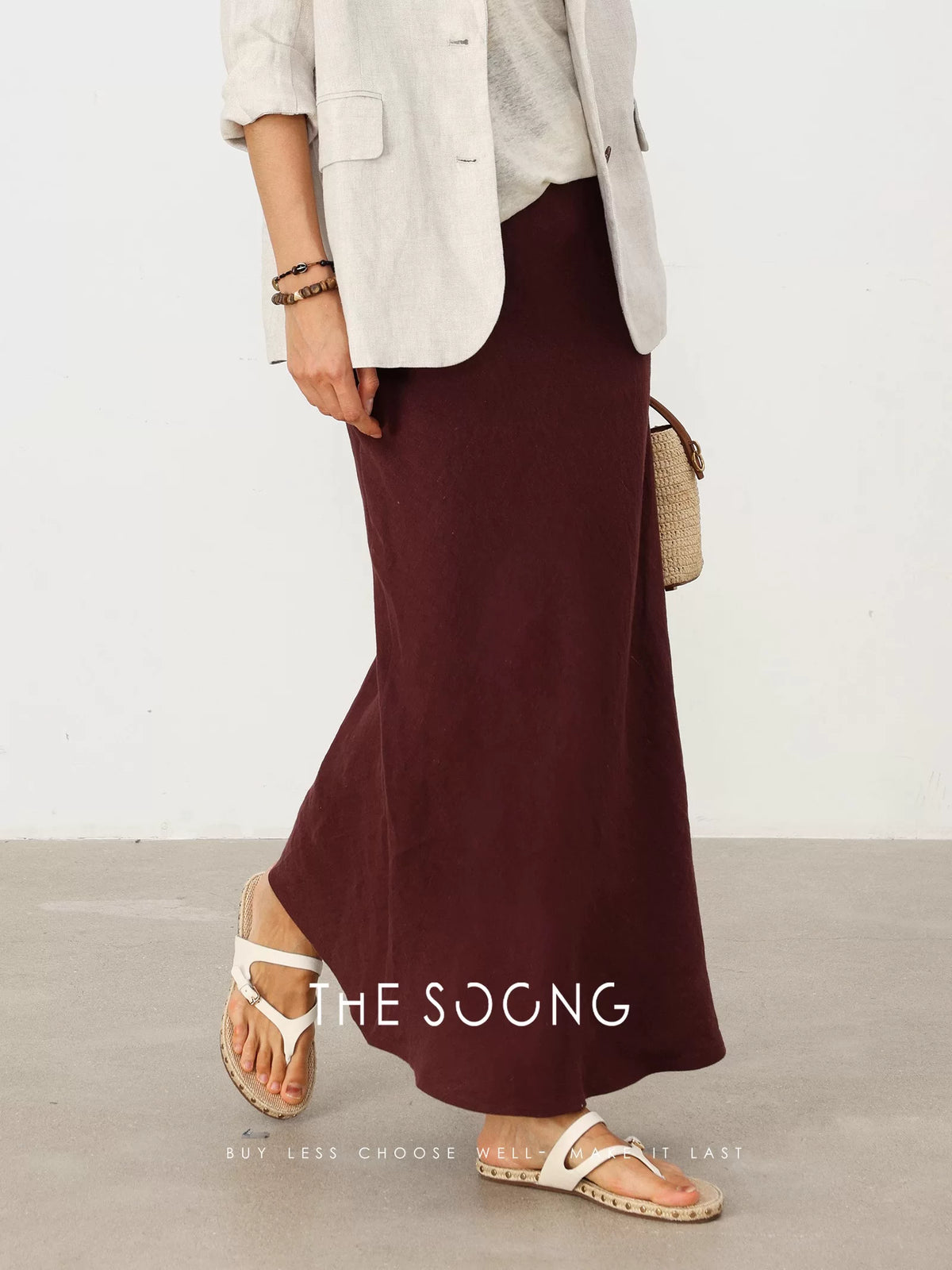 【Clearance 3】Bias-cut mermaid skirt Summer thin and soft fine bias-cut 100% linen half skirt for women 3989