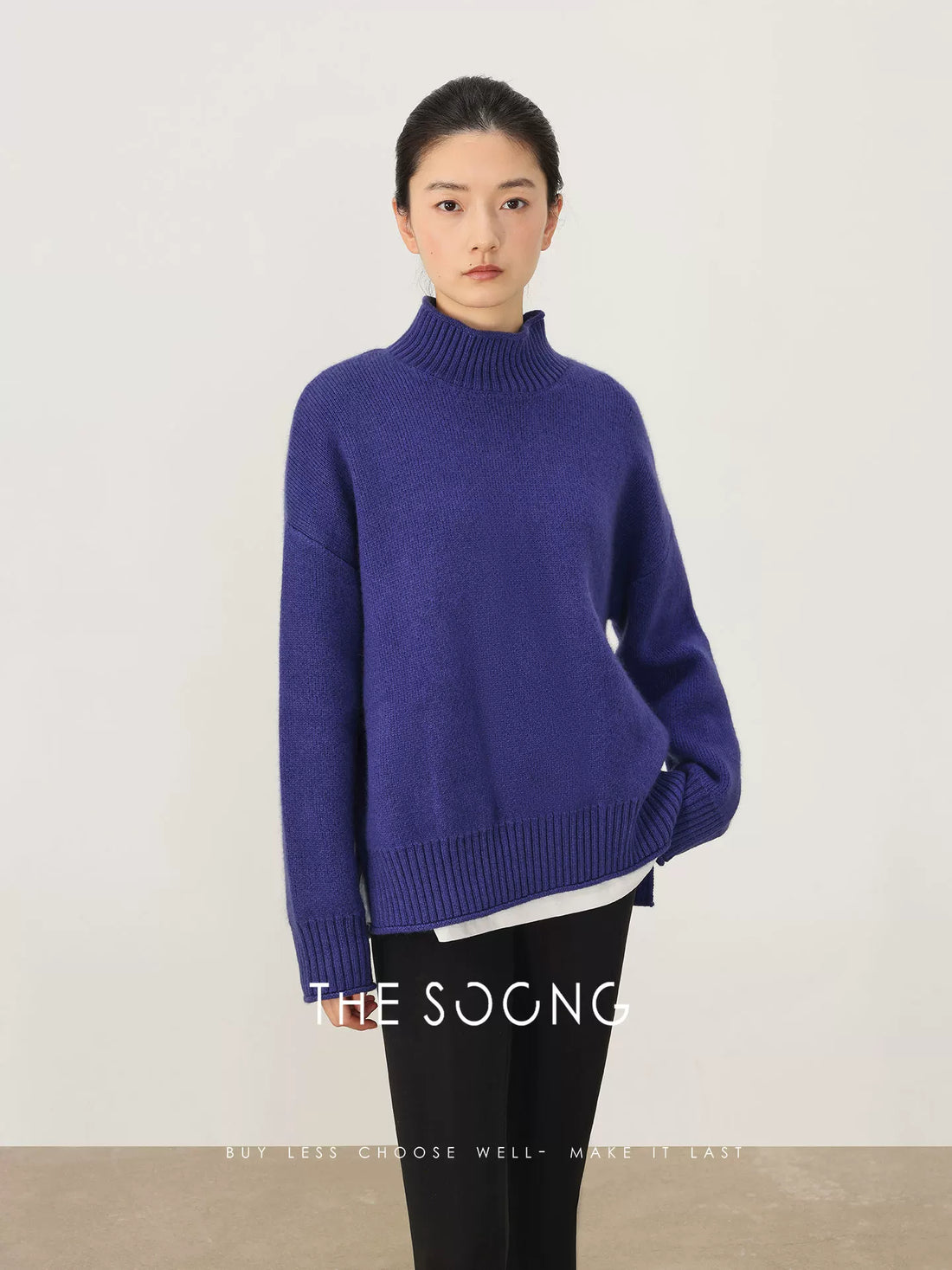 THESOONG/Sheep Wool Thin Sweater Women Semi-High Neck Base Shirt Winter High-End Petite 8473
