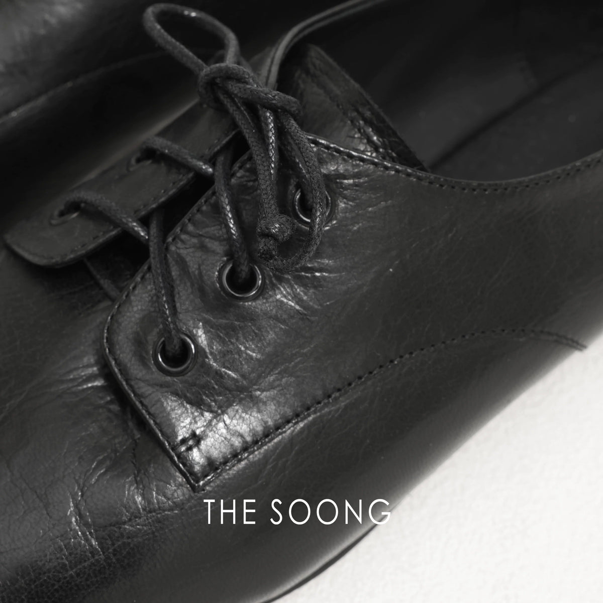 THESOONG/ 'Lace-up pointed shoes' goat leather fine texture shallow lace-up pointed shoes HWXZ8453