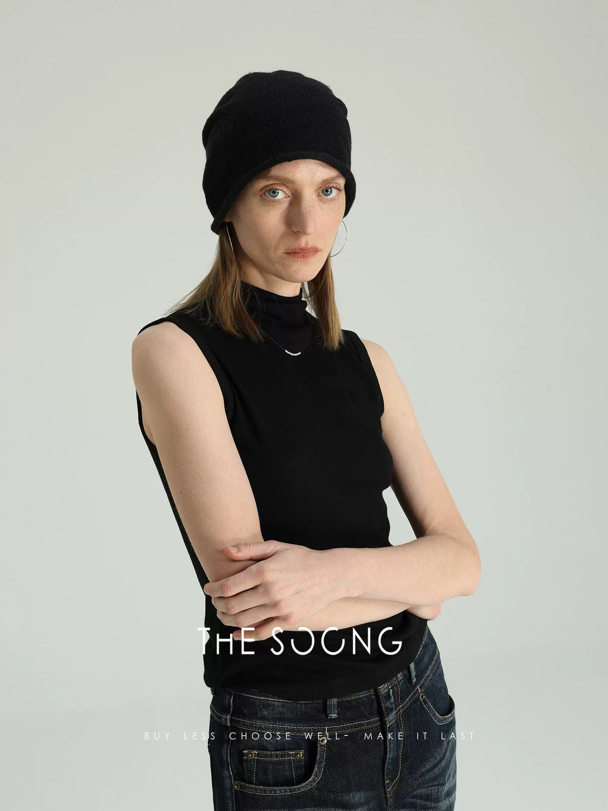 THESOONG/Minimal Moment Spring/Summer Knitted High-Neck Vest Comfortable Sleeveless Top for Women 6491