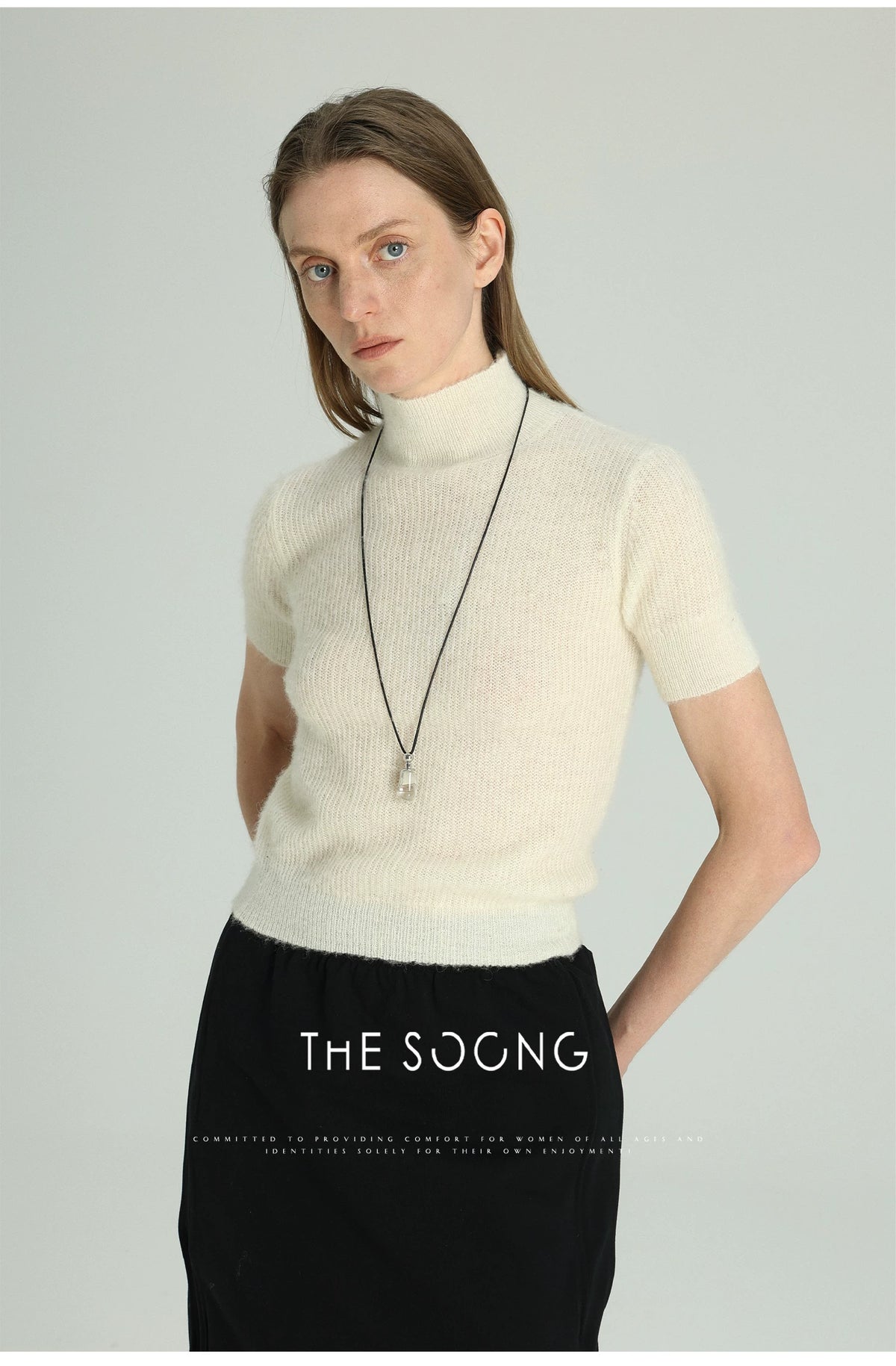 THESOONG/ 25th Anniversary Early Spring Series Alpaca Soft Semi-high Neck Plush Women's Short Sleeve Sweater 6202