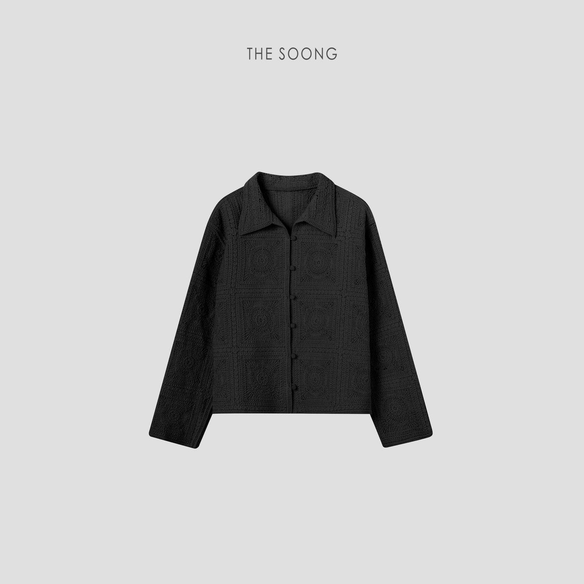 THESOONG / Fibobo Art 100% Cotton Heavy-duty Crochet Relief Artistic Lapel Jacket 6585
