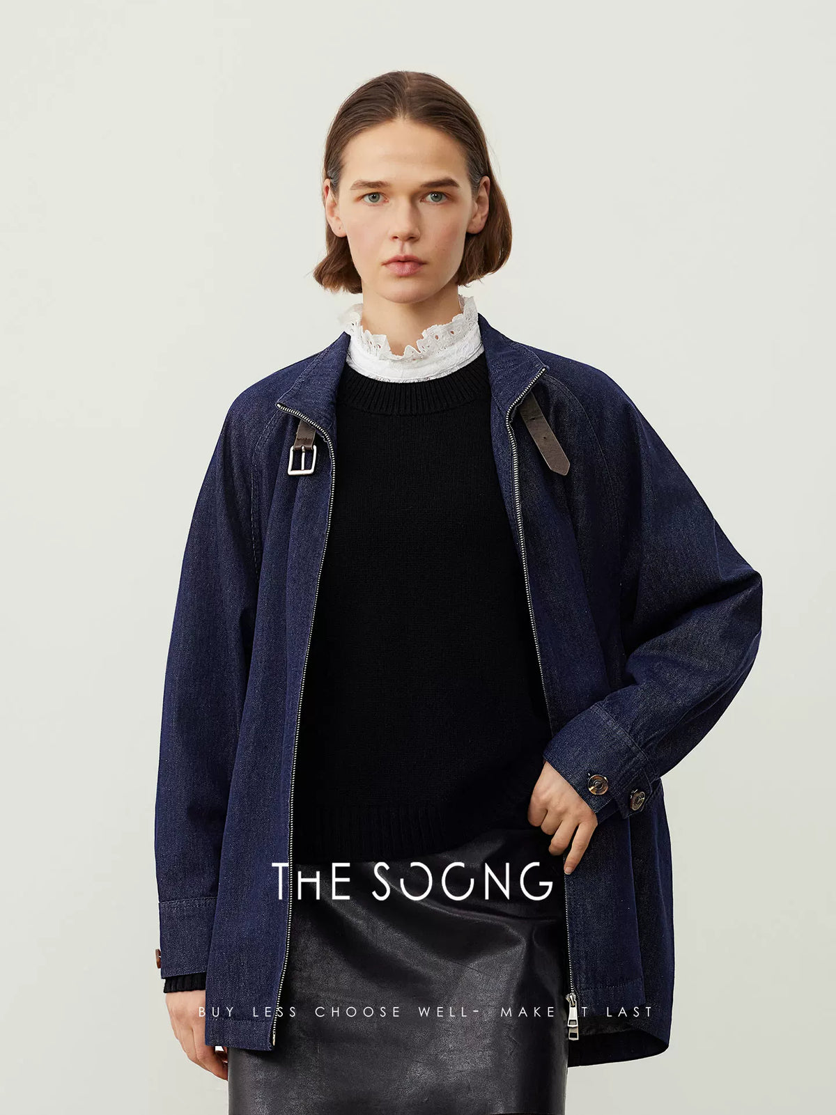 THESOONG / Early autumn classic retro blue denim jacket for women, 2025 new small-design style HWWT7666