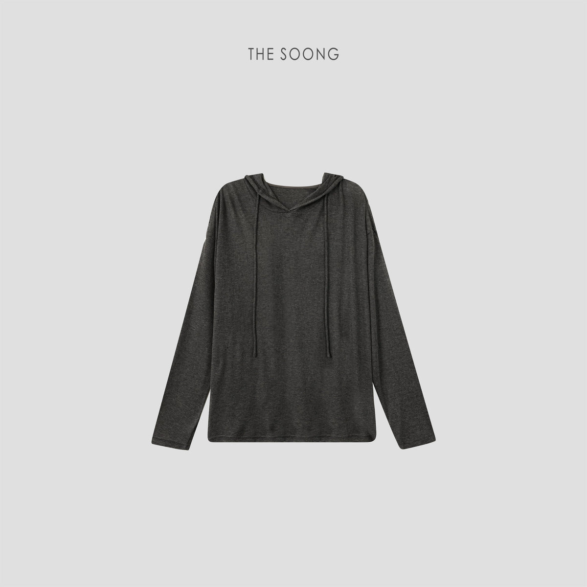 THESOONG/Relaxed Commuting Delicate Slightly Transparent Texture Loose Drop Shoulder Drawstring Slim Hooded Knitwear 9161