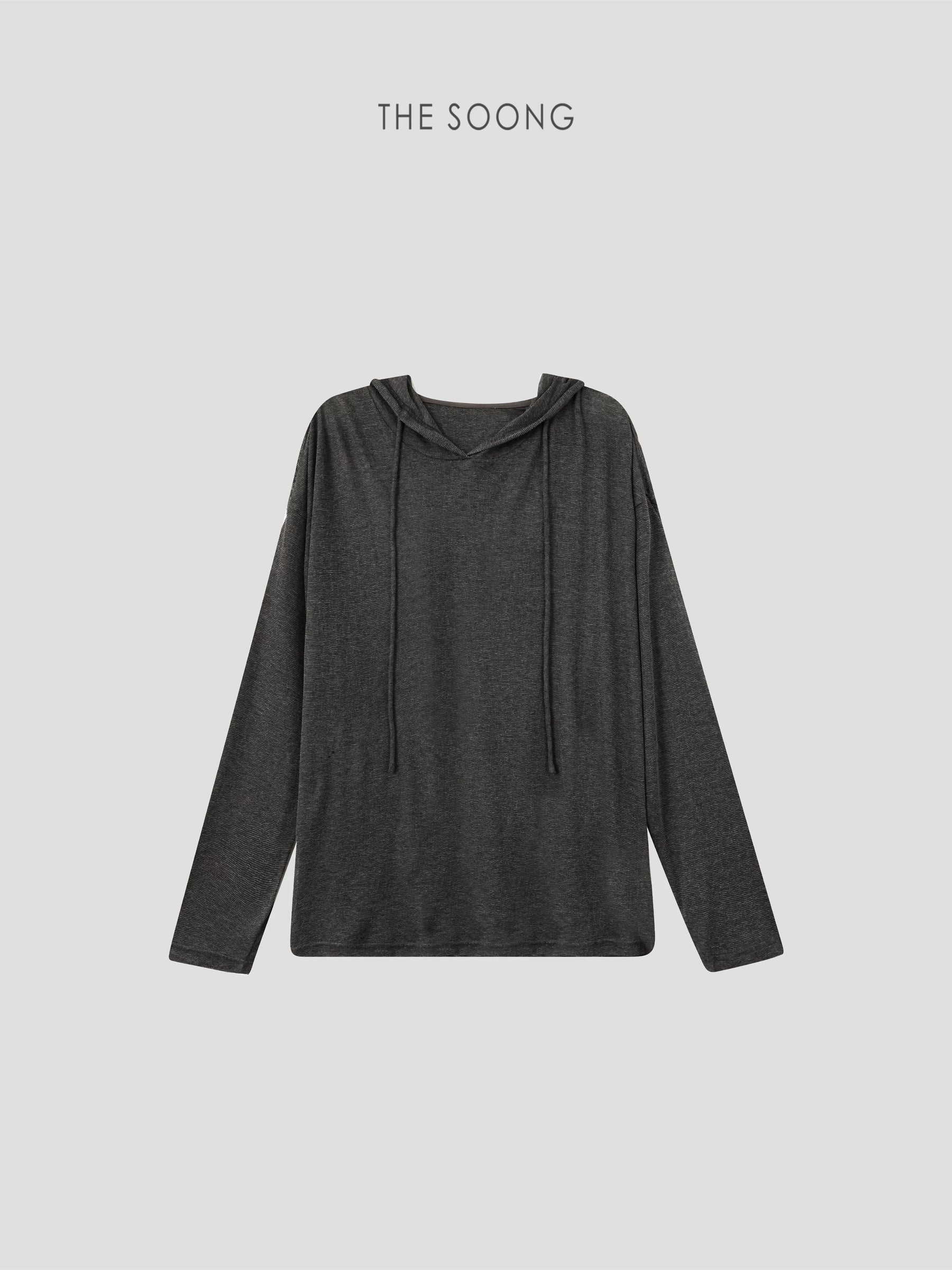 THESOONG/Relaxed Commuting Delicate Slightly Transparent Texture Loose Drop Shoulder Drawstring Slim Hooded Knitwear 9161