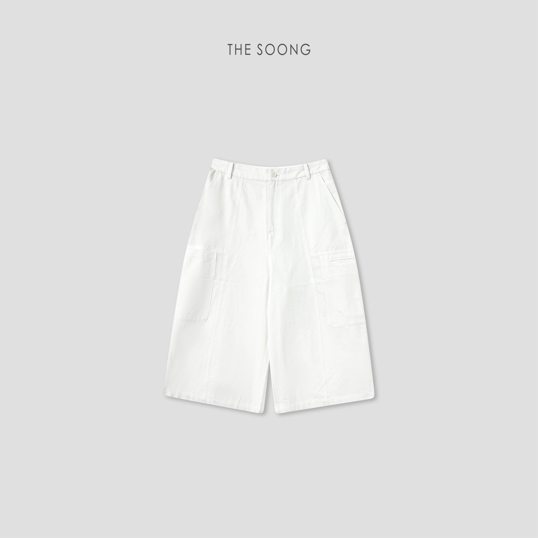 THESOONG/Relaxed Daily Three-Dimensional Patch Pocket Mid-Waist Slim Breathable Non-Stuffy Wide-Leg Capri Pants for Women Summer 9124