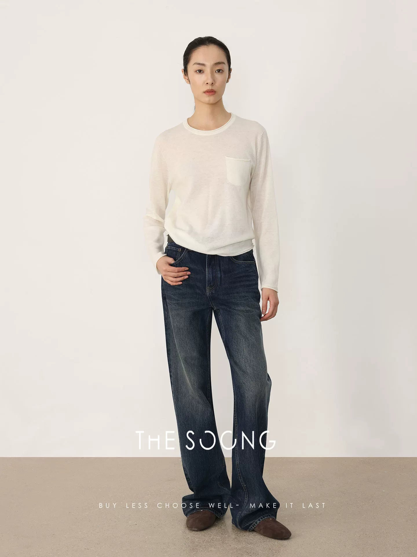 THESOONG/Spring New Arrival Wool 100% Base Shirt Crew Neck Long Sleeve Semi-High Collar Soft HWMY8490