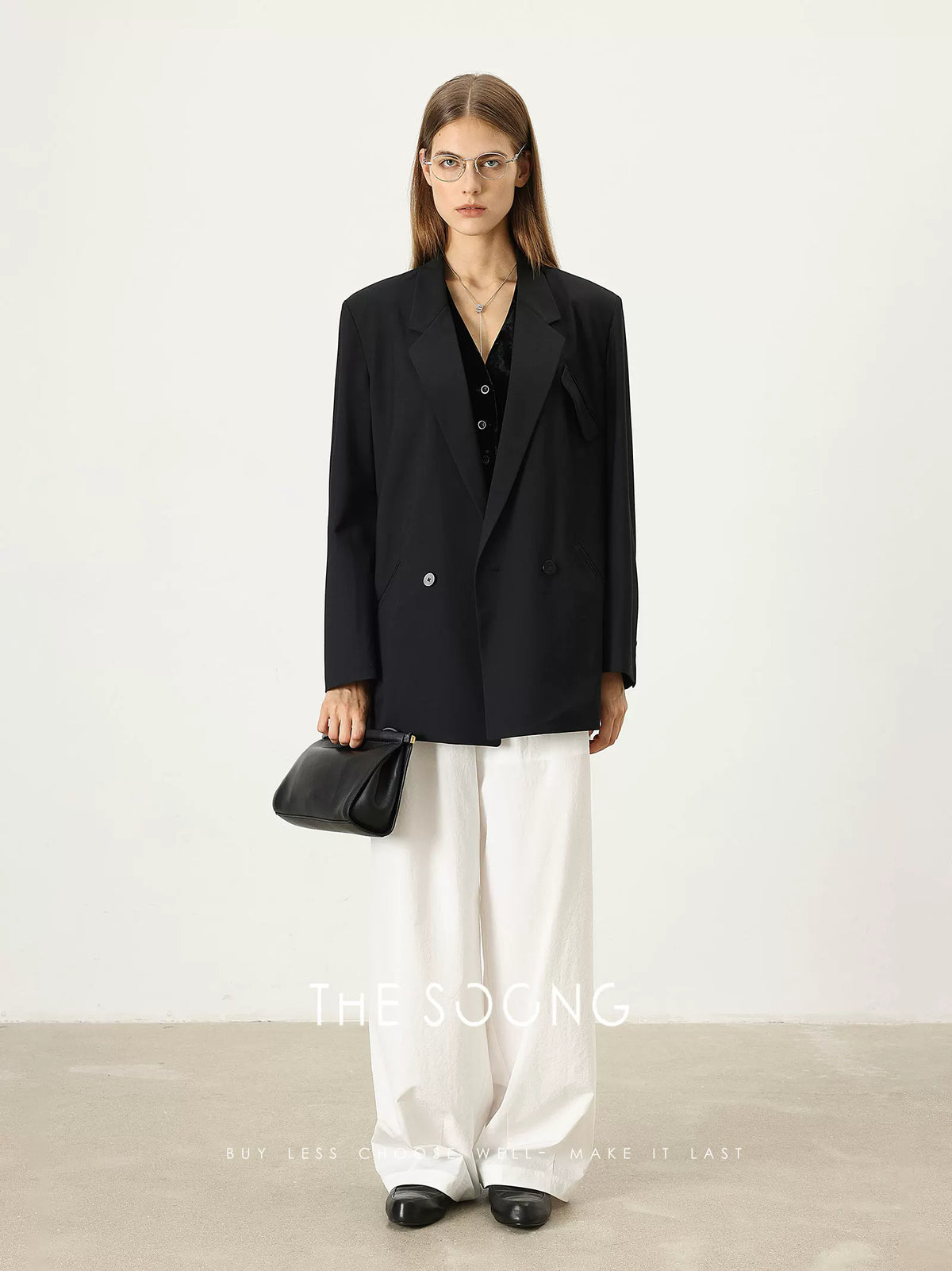 THESOONG/Notched lapel niche high-end feel fine wool comfortable double-breasted blazer for women 7454