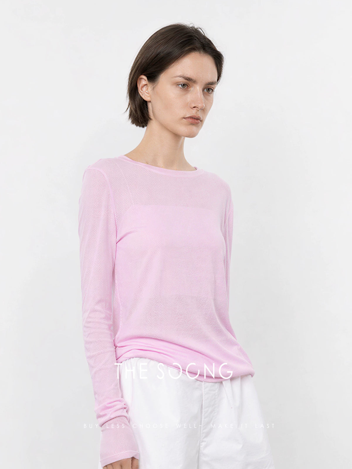 THESOONG / Lightweight Sunscreen 80s Strong Twist Cotton Misty Round Neck Stretch Sun-Protection T-Shirt for Women 7293