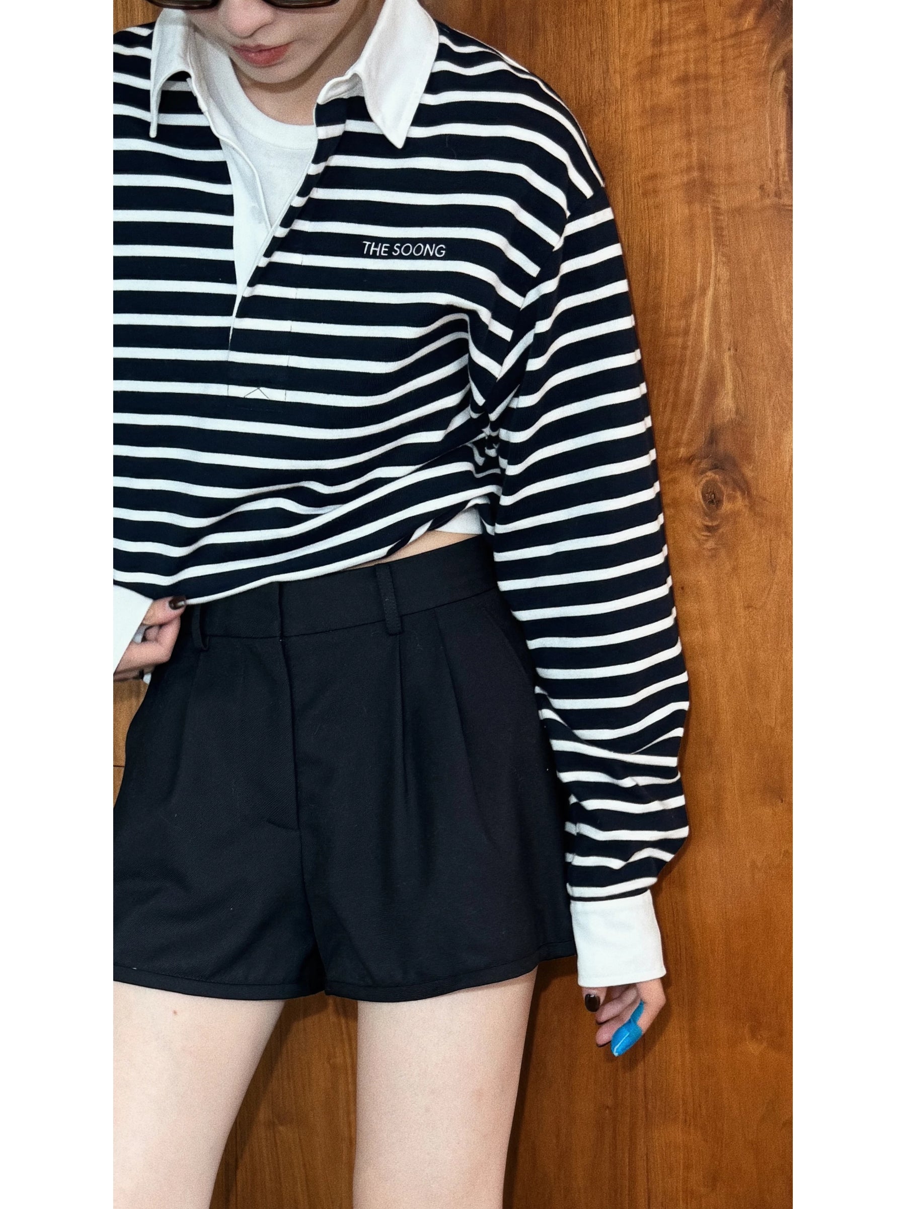 THESOONG/Coastline 100% Twill Cotton Yarn-Dyed Brushed Casual Structured Polo Collar Sweatshirt 9288