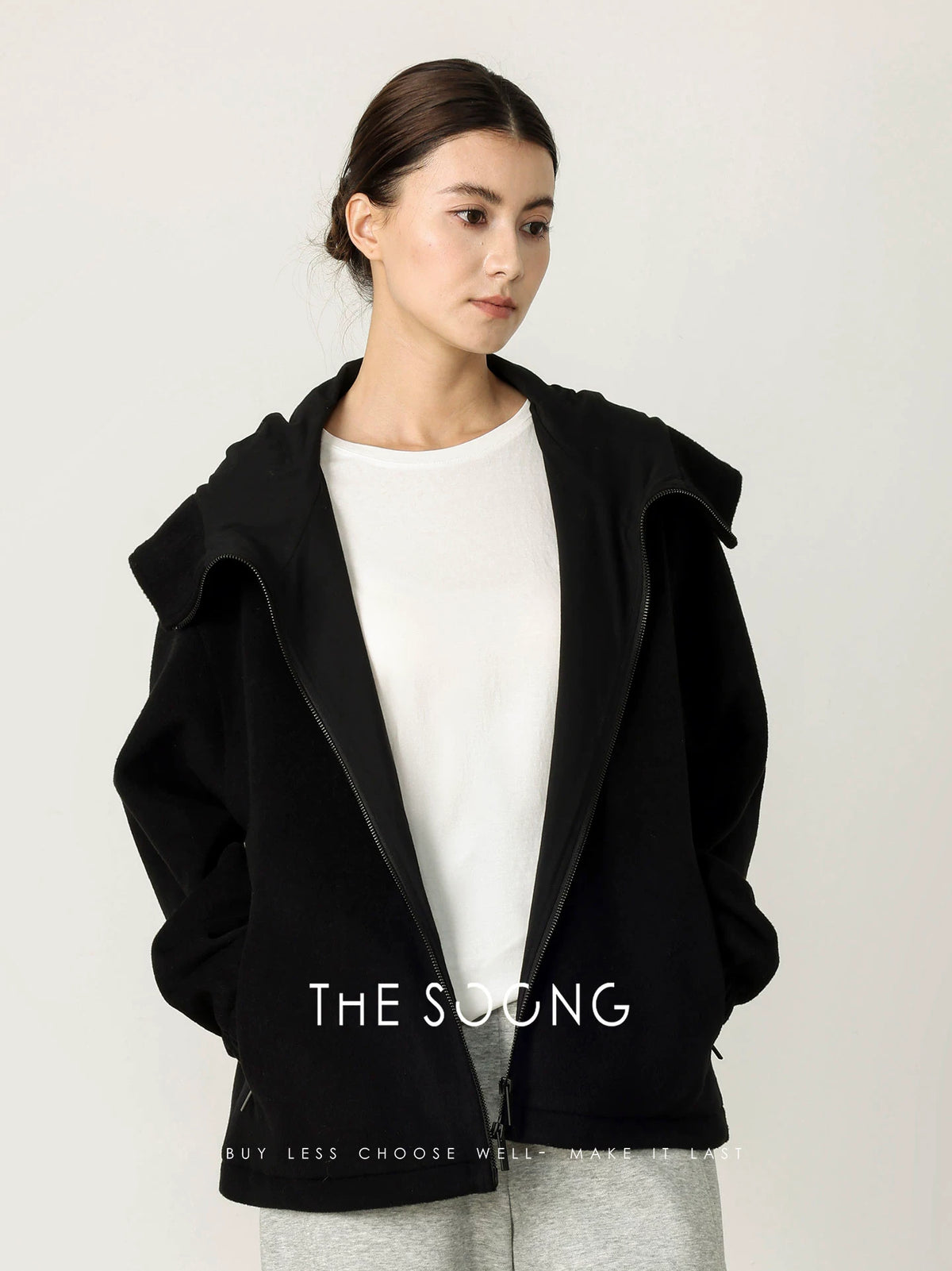 THESOONG/Wool Mulberry Silk Autumn/Winter Thick Slim Fit Plush Warm Hooded Sweatshirt Jacket for Women 7548