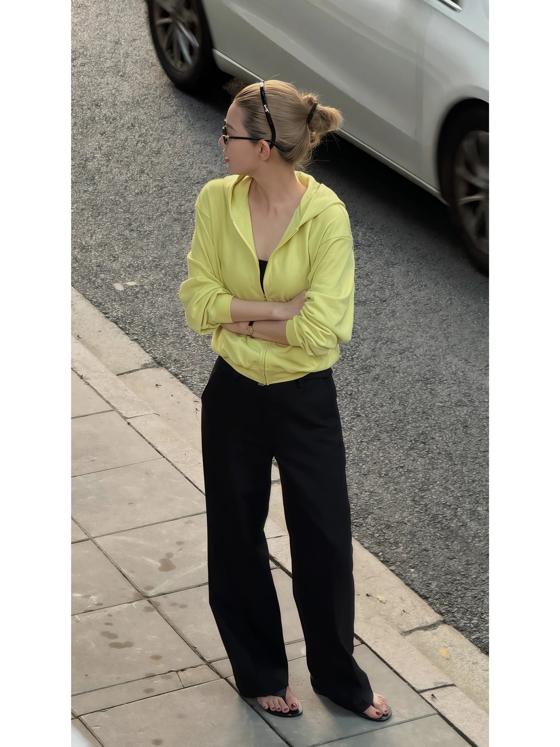 THESOONG/Private Style Suit Pants Wool Blend Mid-Waist Zipper Straight Black Fashion Pants for Women 9108