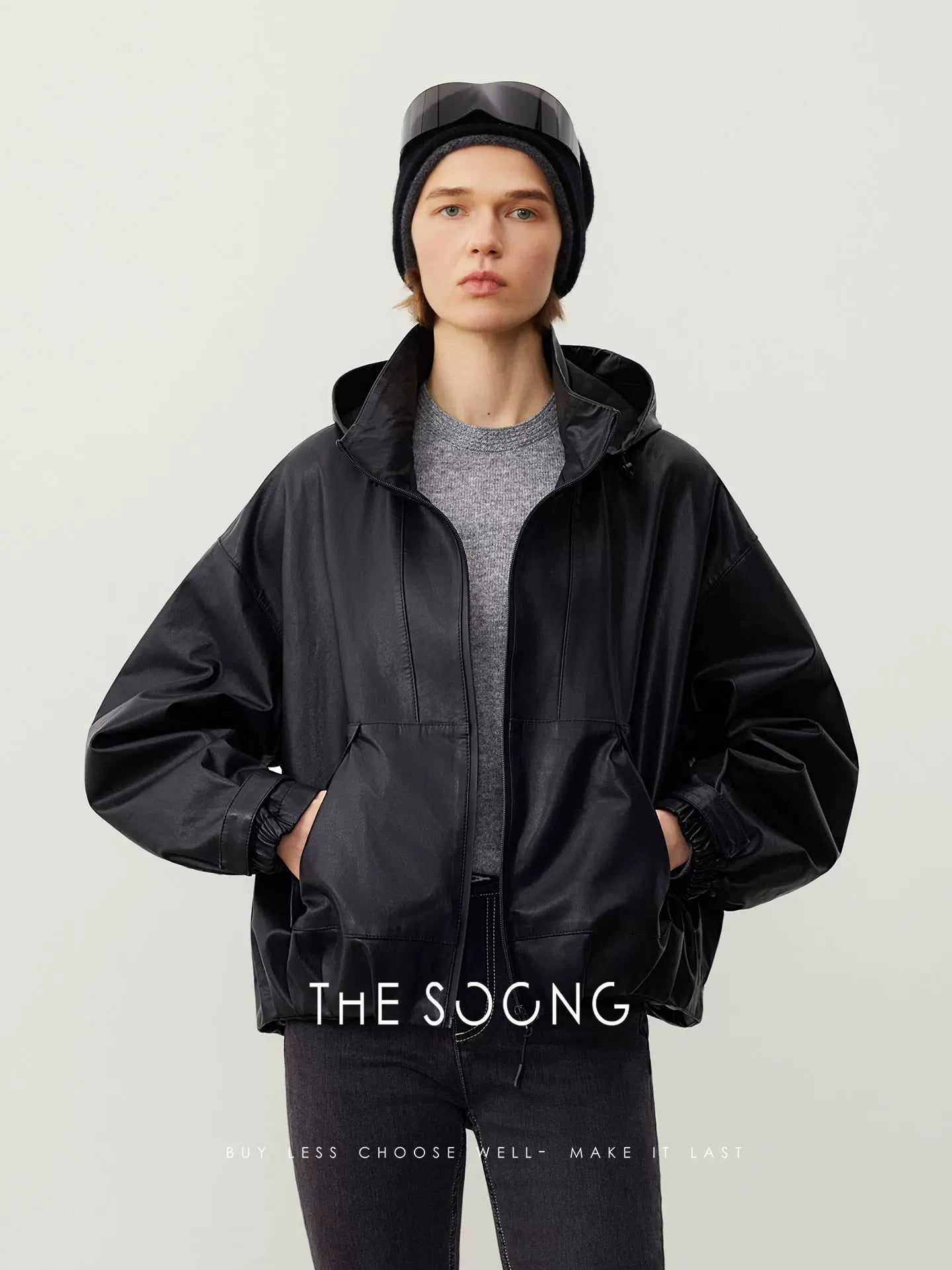 THESOONG/Turkish Imported Genuine Leather Sheepskin Jacket Cardigan Women's Autumn/Winter Hooded Top HWPY7784