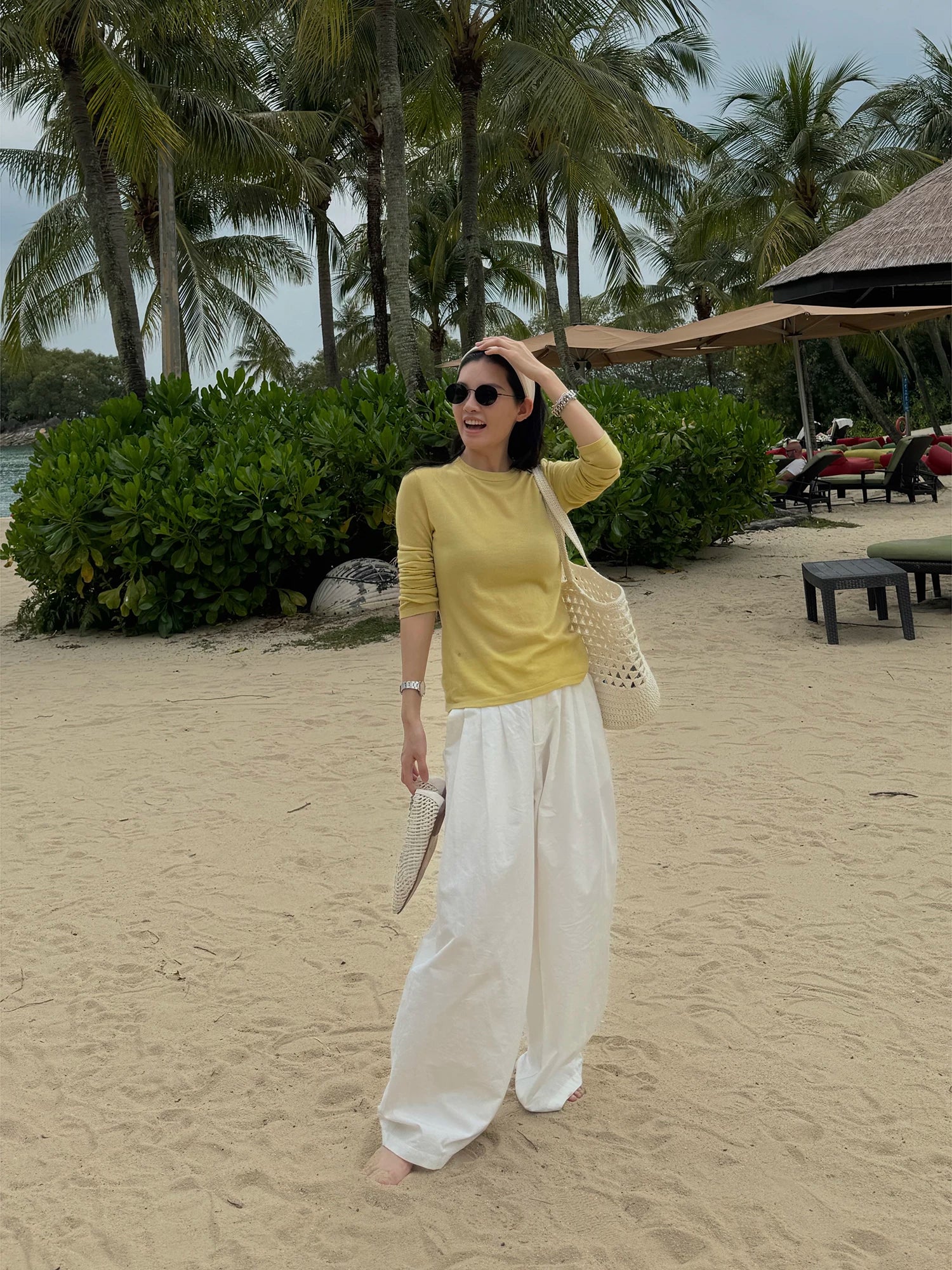 THESOONG / Spring Tencel Linen Casual Pants Women Petite White Straight Casual Trousers Mid-waist 7545