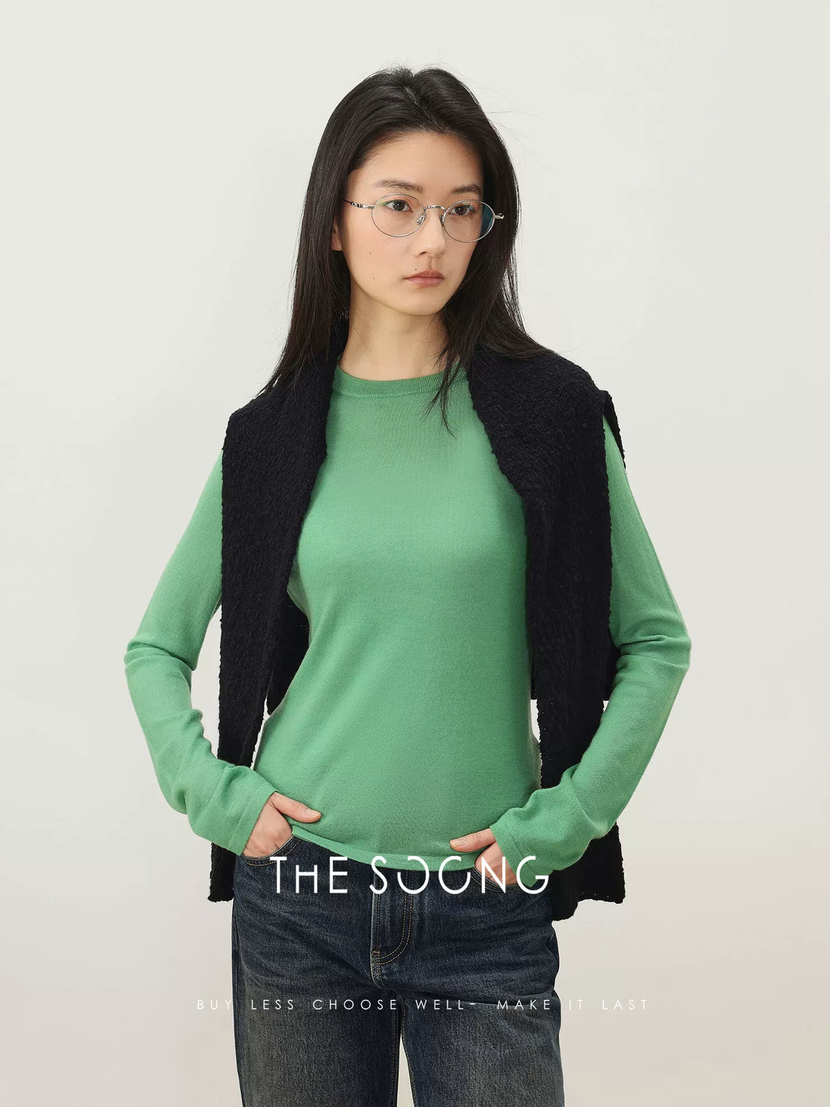 THESOONG/ 100% Merino Wool Fluffy Soft T-shirt with Texture Round Neck Solid Color Base Shirt 3390