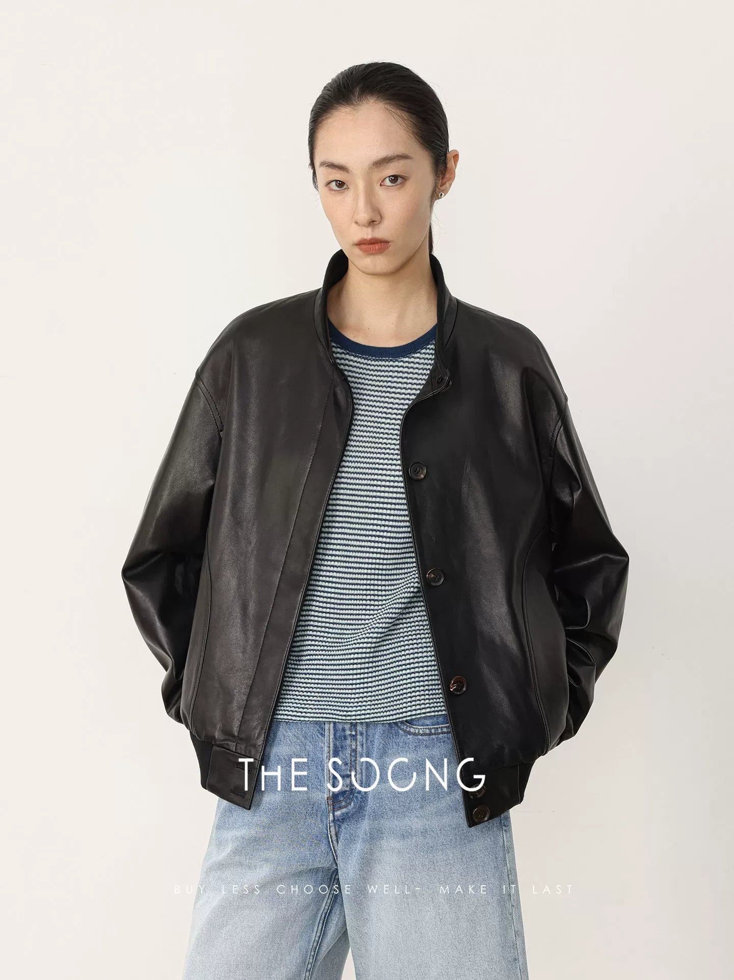 THESOONG/Classic Striped T Wool Rib Textured Color-Blocked Woven 3D T-Shirt Top HWTX8493