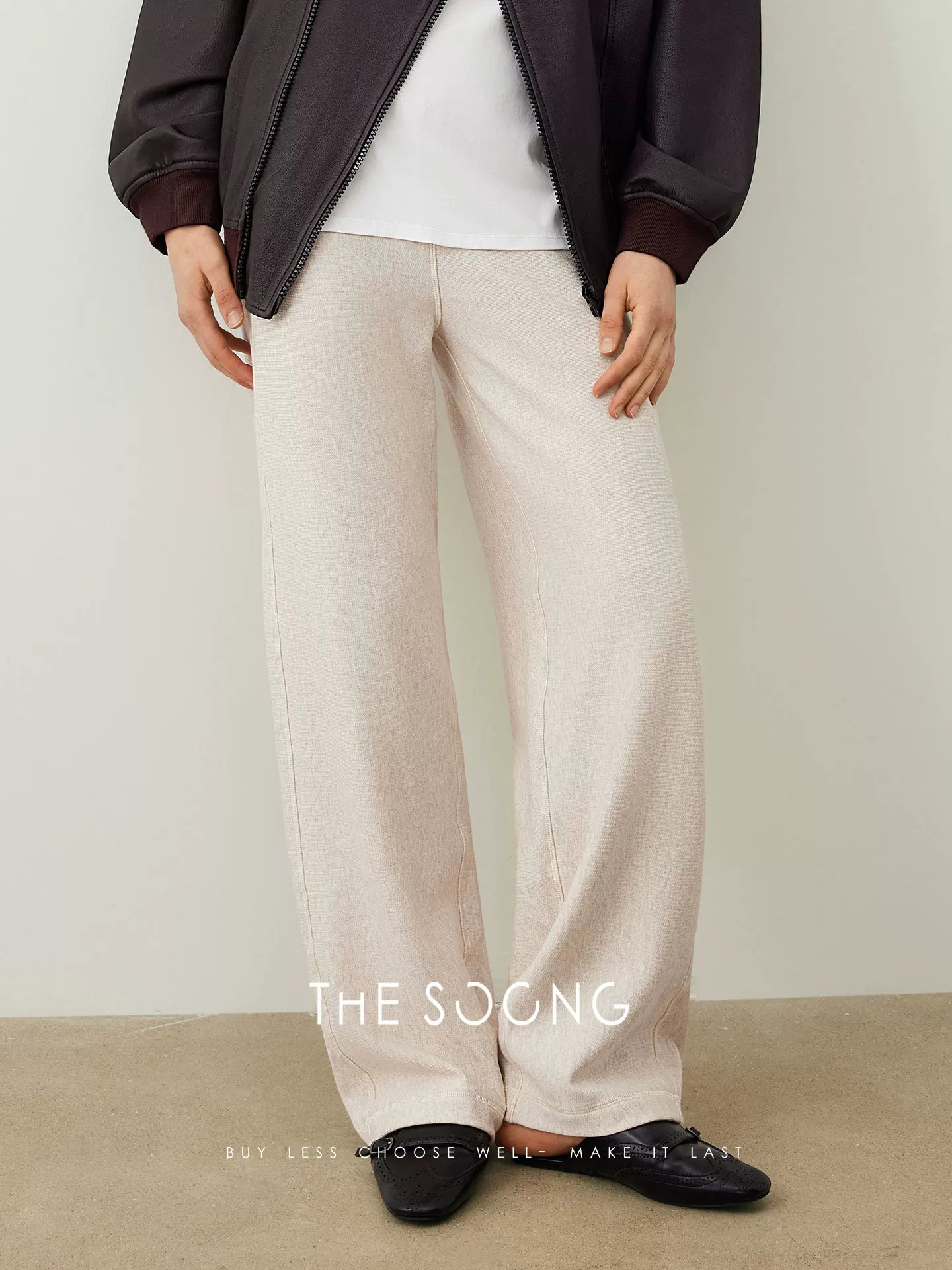 THESOONG/Autumn Cotton Casual Sweatpants Women's Straight Elastic Waist Long Pants Gray Petite HWKZ7729