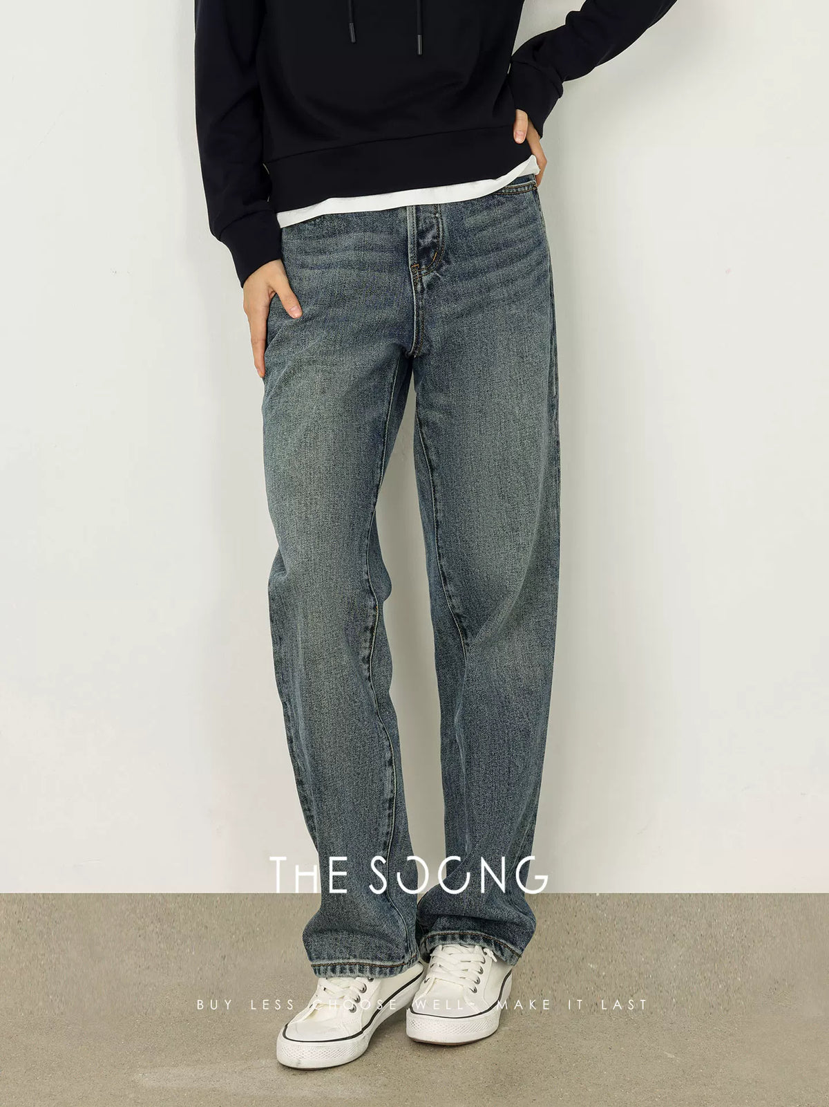 THESOONG/ Minimalist Denim for Women, Spring New Mid-rise Slimming Narrow Straight Long Pants 3060