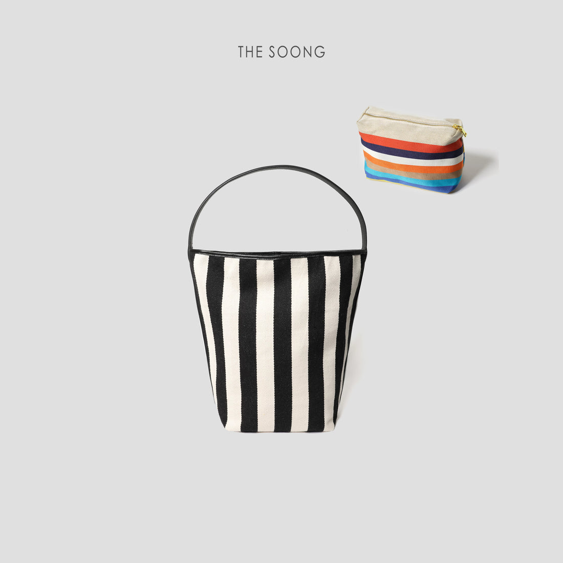 THESOONG / Zebra Canvas Bag Classic Large-Capacity Lightweight Versatile Top-Grain Leather Striped Shoulder Bag 6678