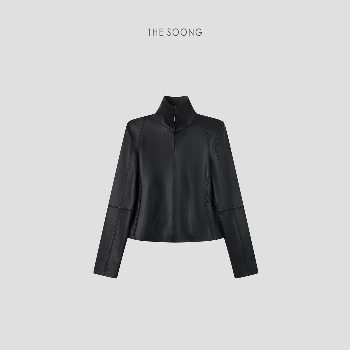 THESOONG/ Millennium, UK Imported Pure Black Sheepskin Stand Collar Short Fitted Women's Leather Jacket 9299
