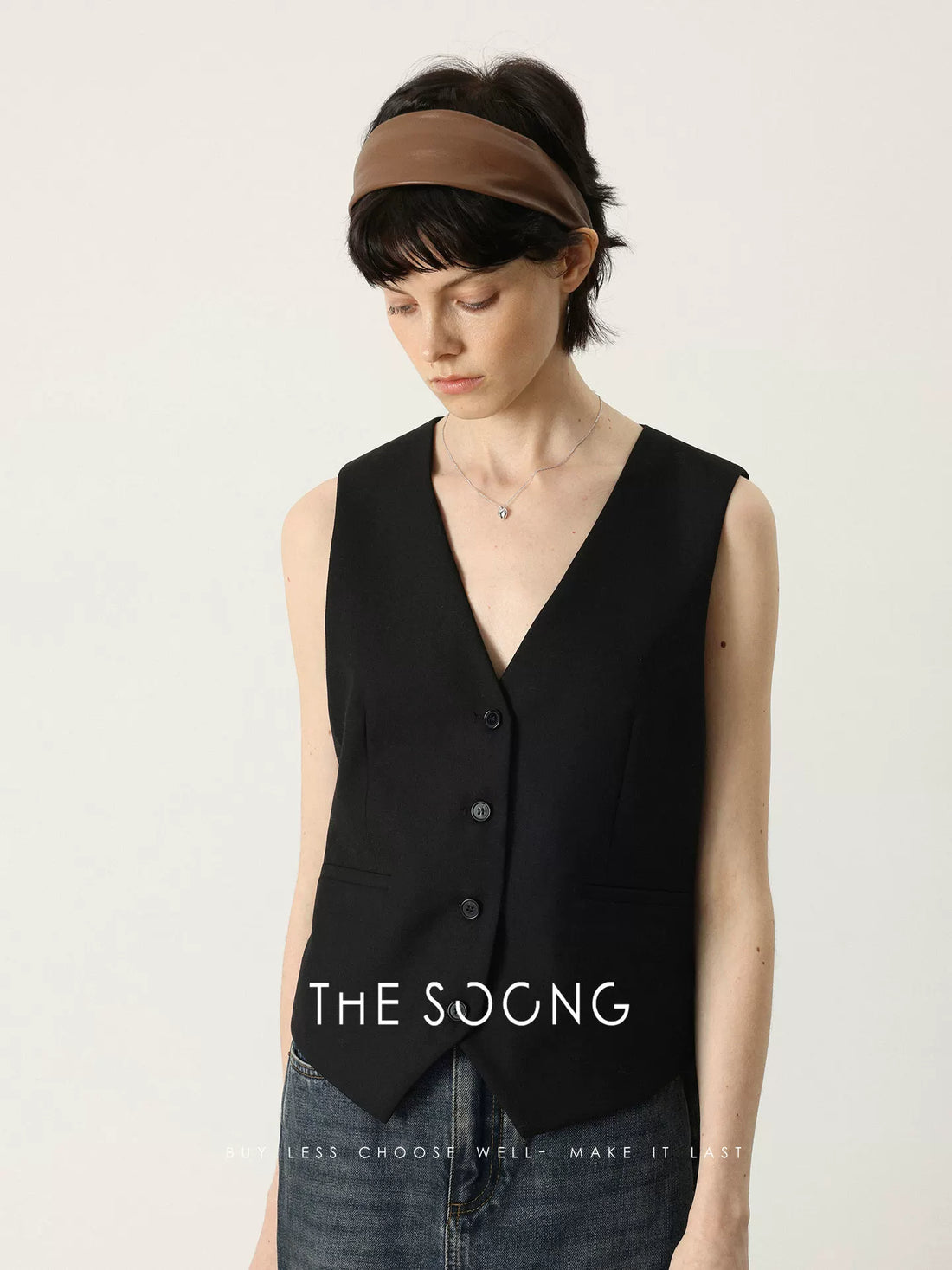 THESOONG/British Style Soft and Delicate Wool V-Neck Simple Vest Jacket for Women 7469