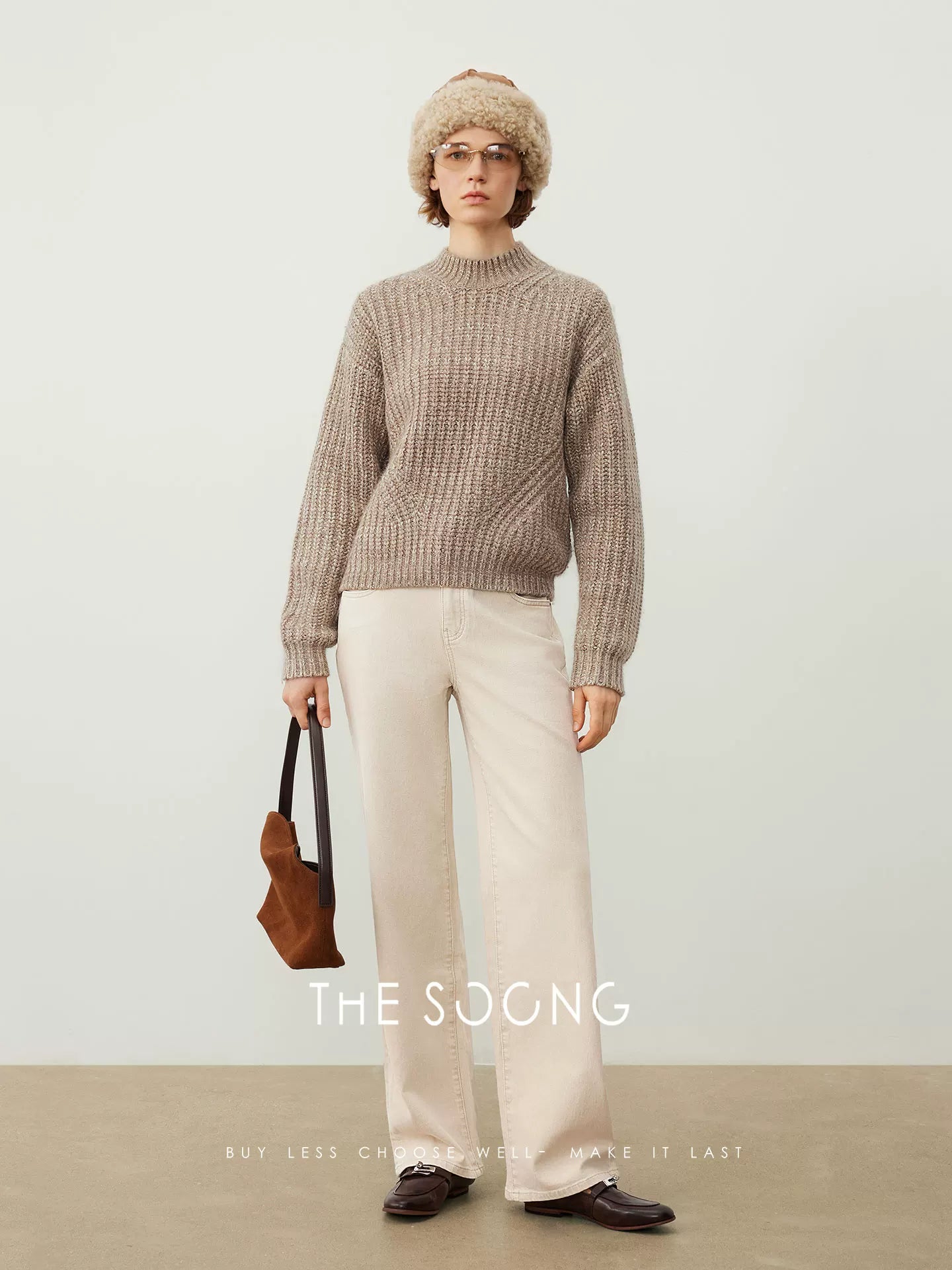 THESOONG/785g Heavyweight Autumn/Winter Knit Wool Sweater for Women, Long Sleeve Round Neck Retro 2025 HBMY7215