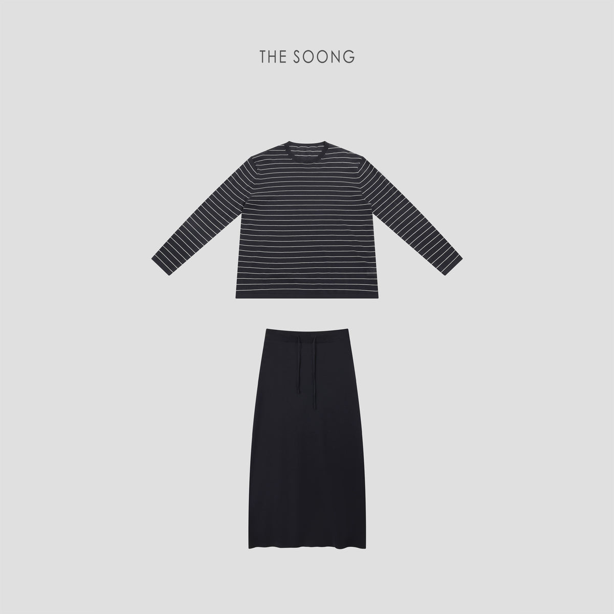 THESOONG/Quality Lifestyle Classic Striped High-Thread Skirt Elastic Waist Casual Set 7663/7662