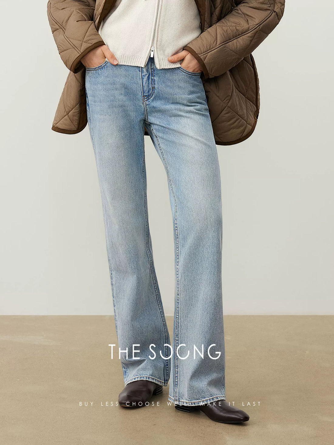 Japanese Imported Fabric (kaihara) Mid-Waist Straight Narrow-Leg Jeans for Women Casual Pants 7475